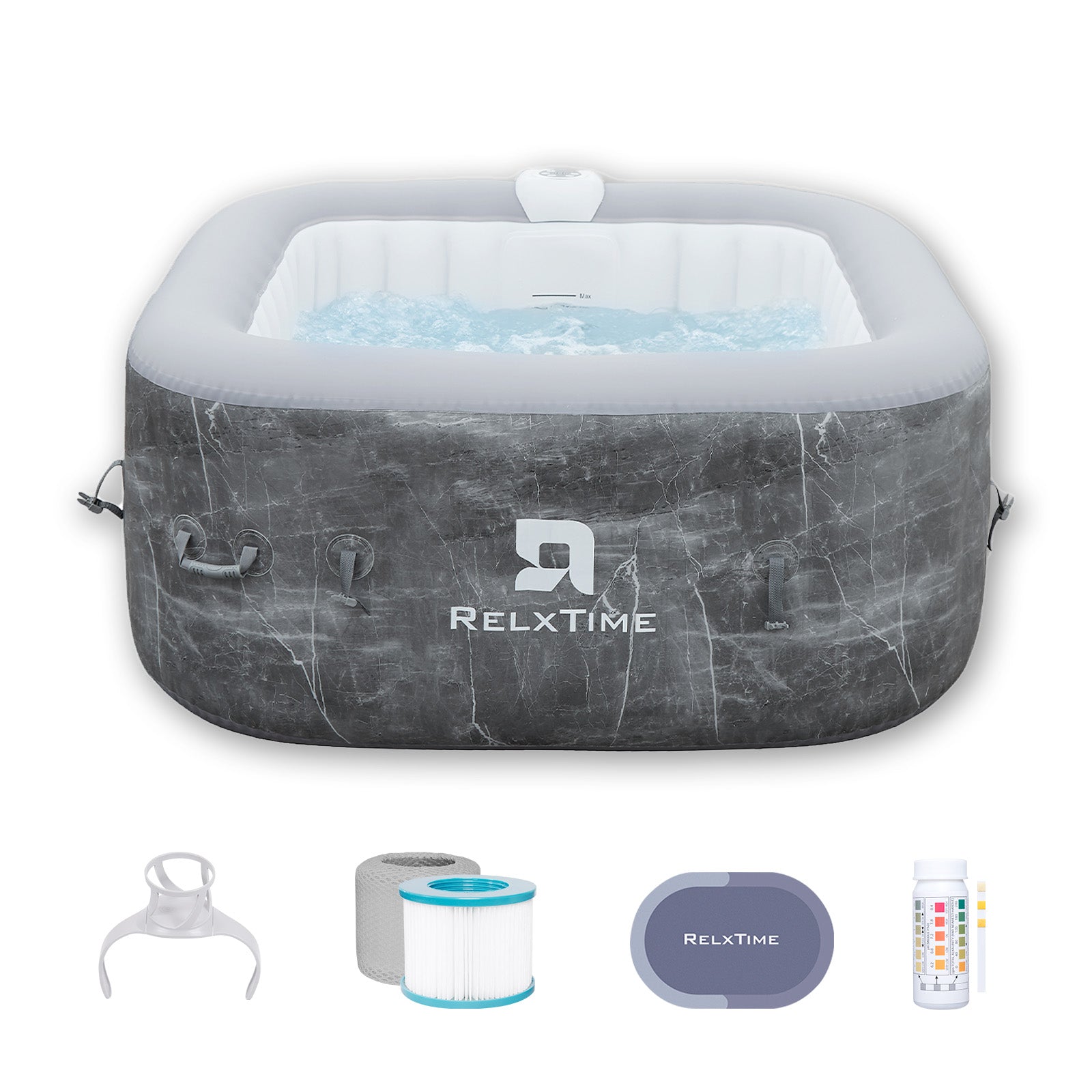 Relxtime 2-4 Person Portable Hottub Outdoor Blow Up Hot Tub with 110 Bubble Jets, Built in Heater Pump, Filter Cartridges - DLSF4001