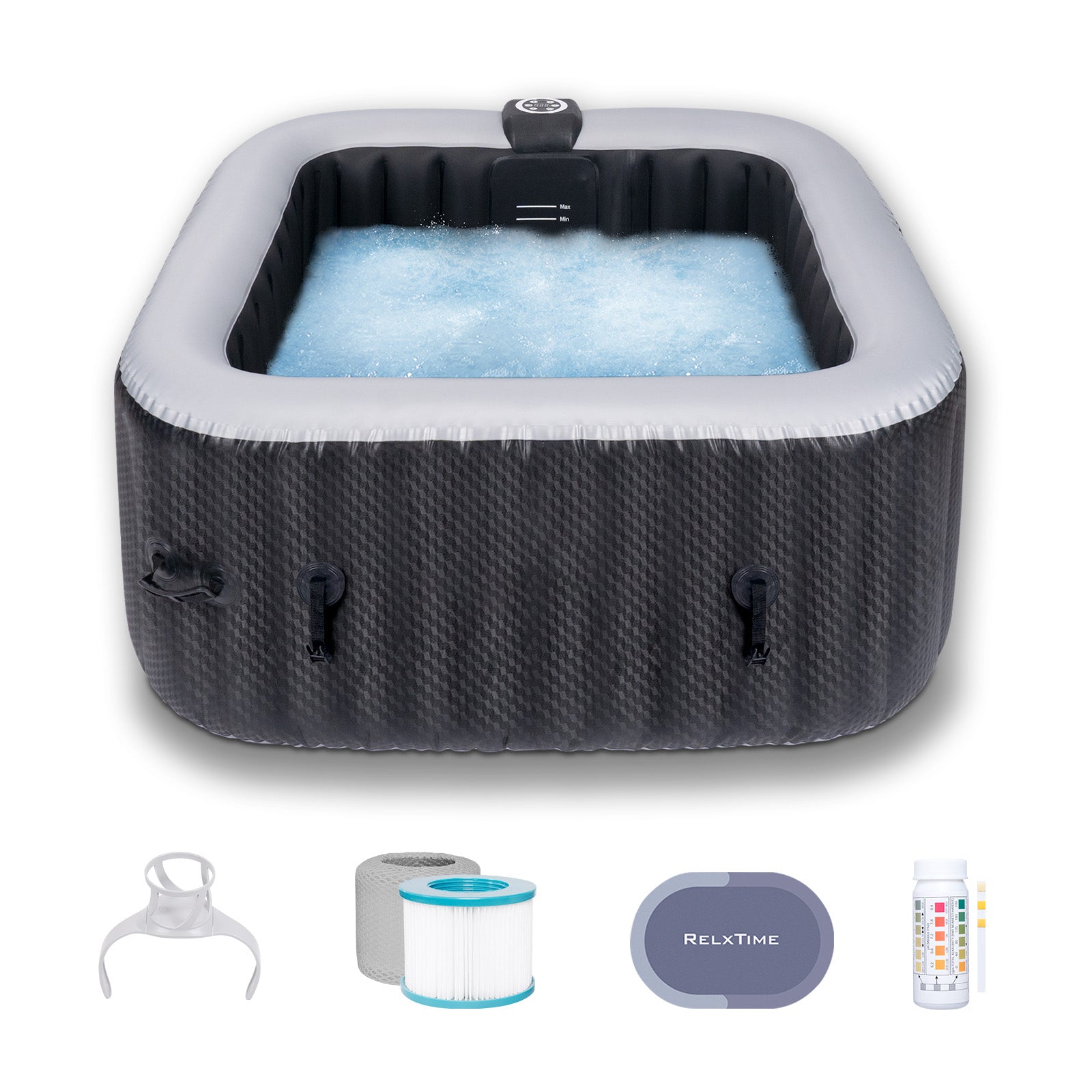 Relxtime 2-3 Person Square Inflatable Hot Tub 120 Massaging Air Jets Black Laminated Classic Spa - HS004