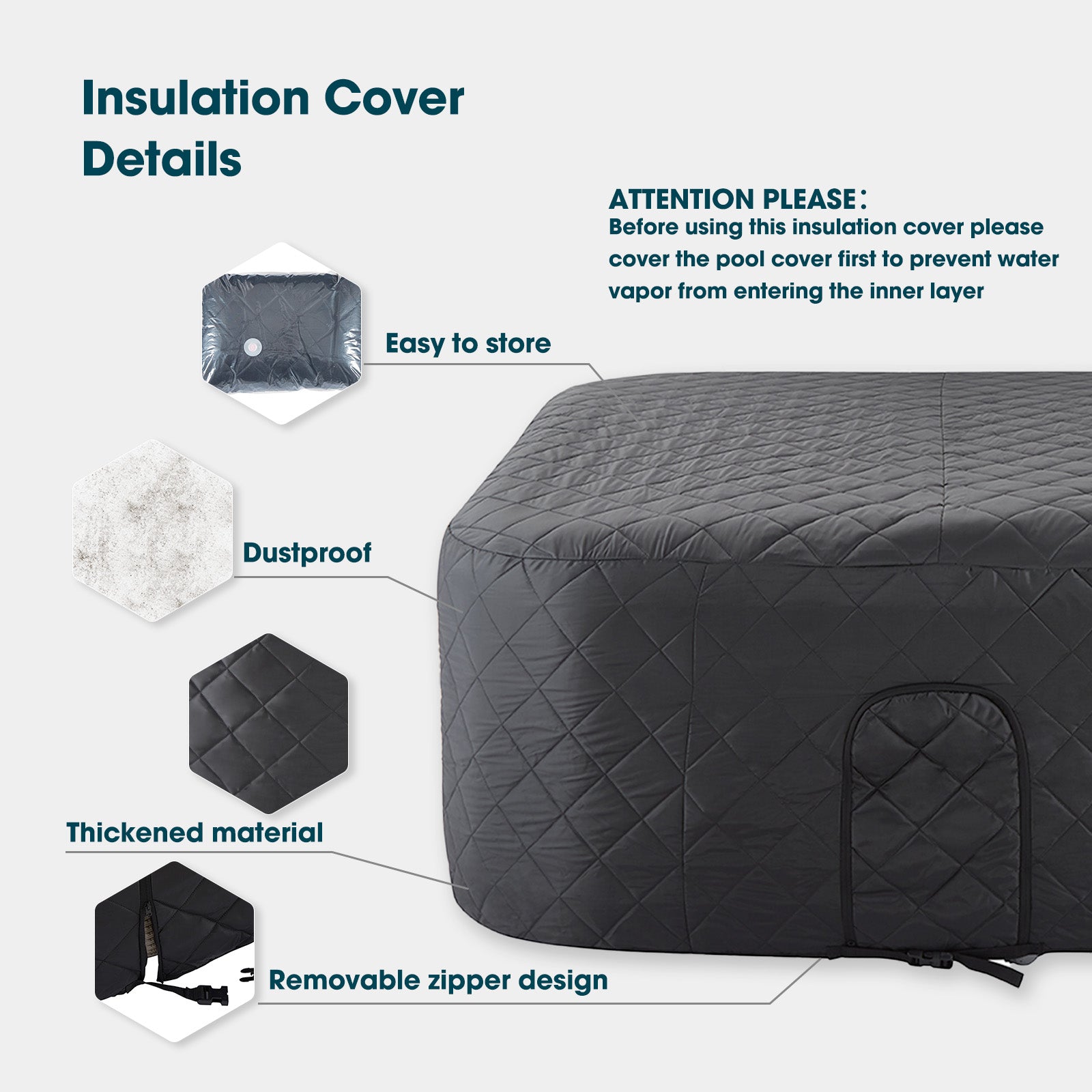 Relxtime Insulation Suit for 4-6 Person 73 inch Square Hot Tub Spa, Square Inflatable Cover Top Lid, Square Thermal Cover & Thickened Mat, Waterproof, Energy Efficiency Saving