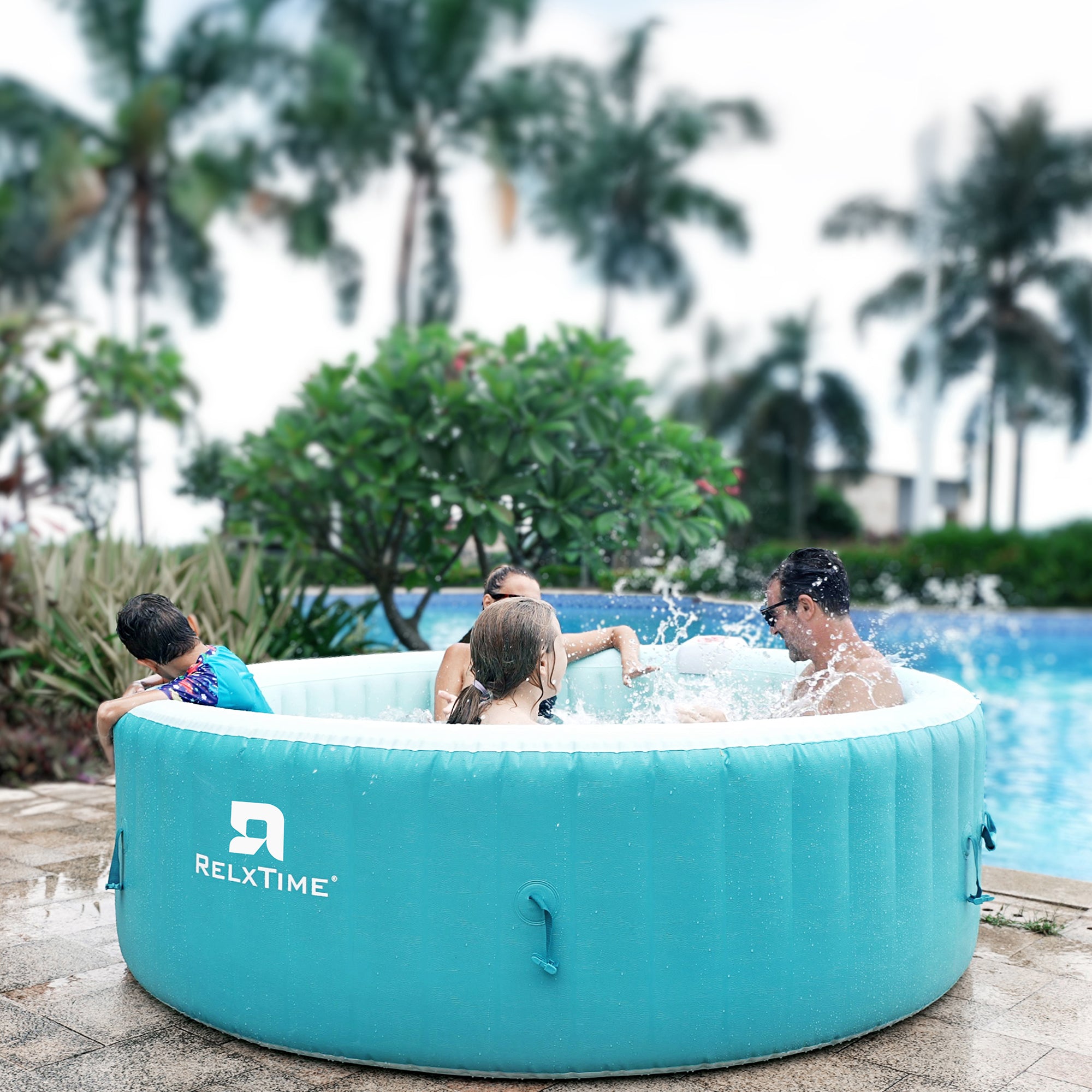 Relxtime 6 Person Round Inflatable Hot Tub 130 Massaging Air Jets Green Laminated Classic Spa