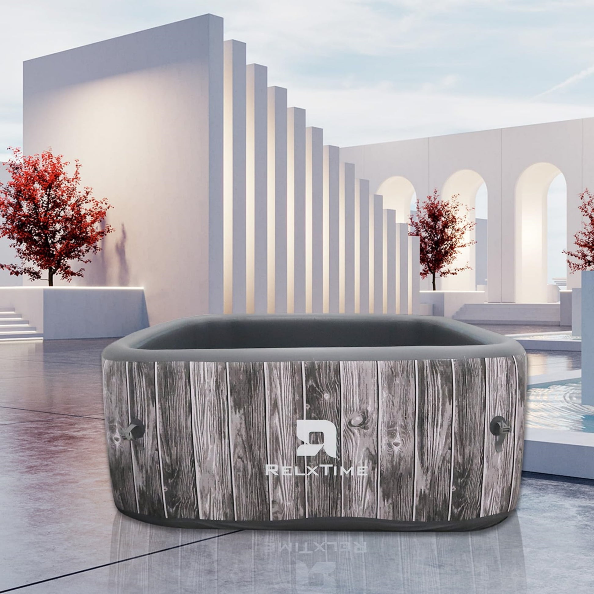 Relxtime 2-4 Person Inflatable Hot Tub, Portable Square Inflatable Tub with 120 Air Jets, Built-in Heater Pump, Portable Outdoor Hydrotherapy Pool - LSF001