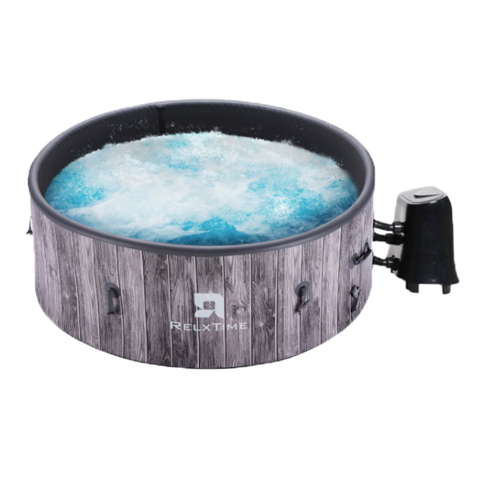 RELXTIME Inflatable Hot Tub 4-6 Person, Blow Up Spa Square Portable Outdoor Hottub, 130 Soothing Bubble Air Jets Cover 2 Filter Cartridges Grey Rlxt1009