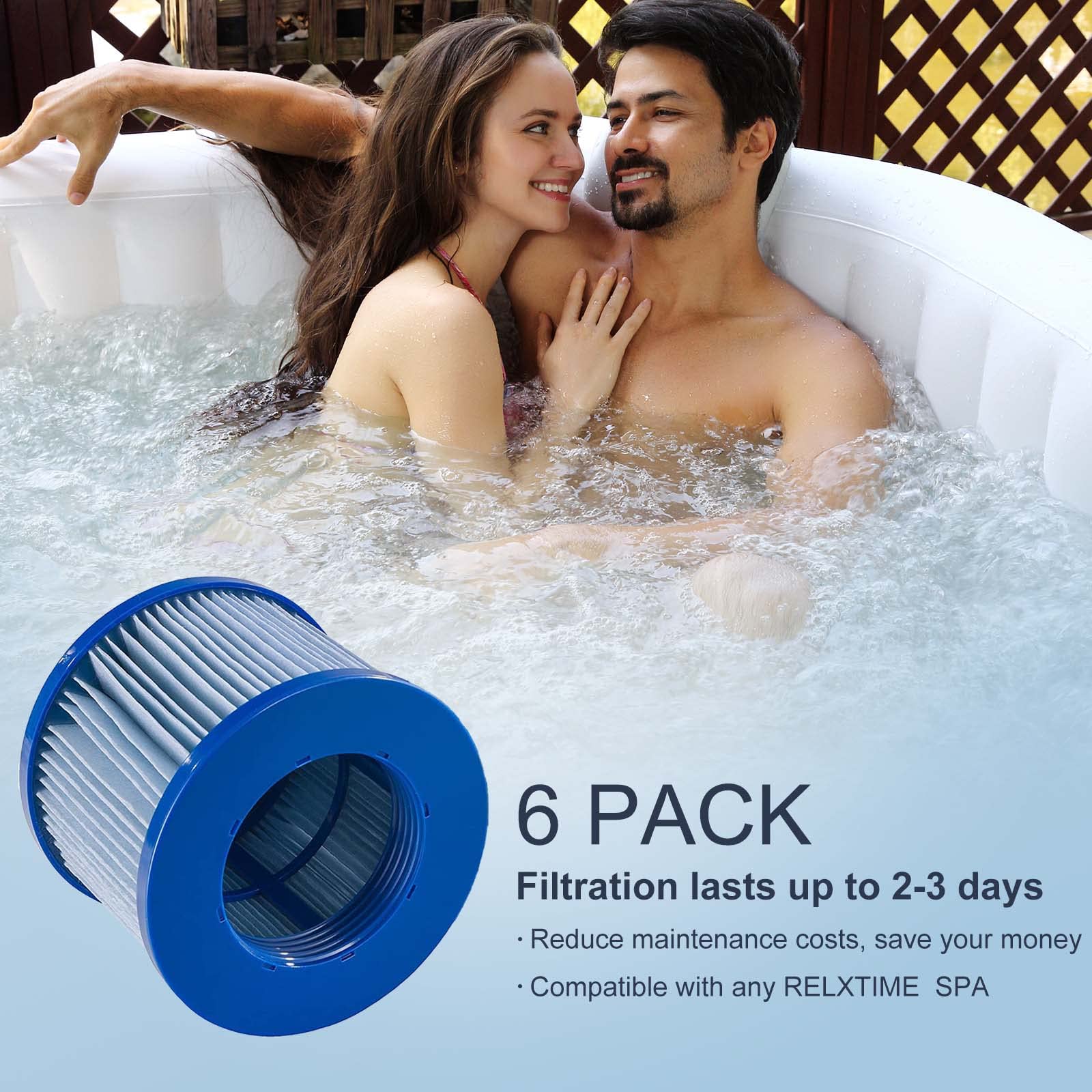Relxtime 6 Pack Spa Filter Replacement, Pool Filters Hot Tub Filter Cartridges, Compatible With Inflatable Tubs Filtration, Blue