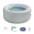 Relxtime 2-4 Person Green Diamond Pattern Square Spa with accessories, like filters, cup holder, white background
