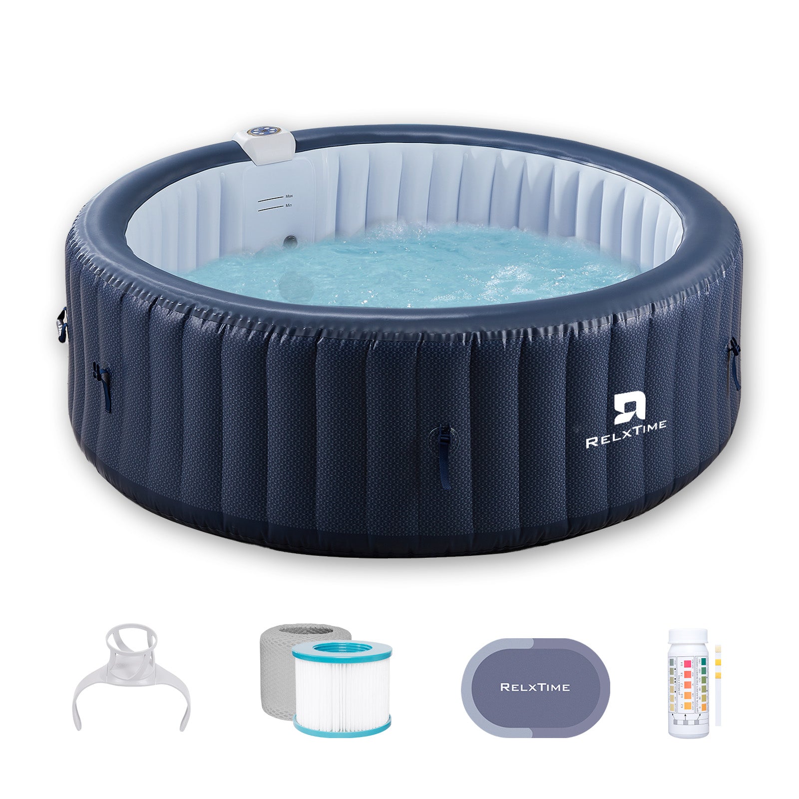 Relxtime 4-6 Person Round Inflatable Hot Tub with 130 Massaging Air Jets and Built in Heater Pump, Blue - JIHE001