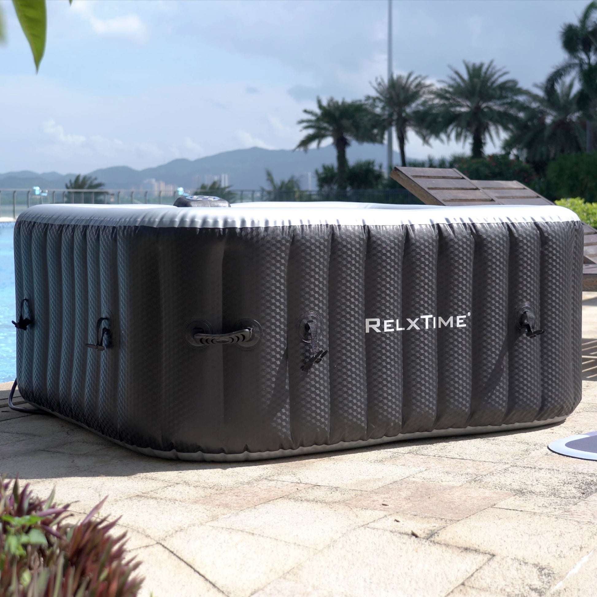 Relxtime 2-3 Person Square Inflatable Hot Tub 120 Massaging Air Jets Black Laminated Classic Spa - HS004