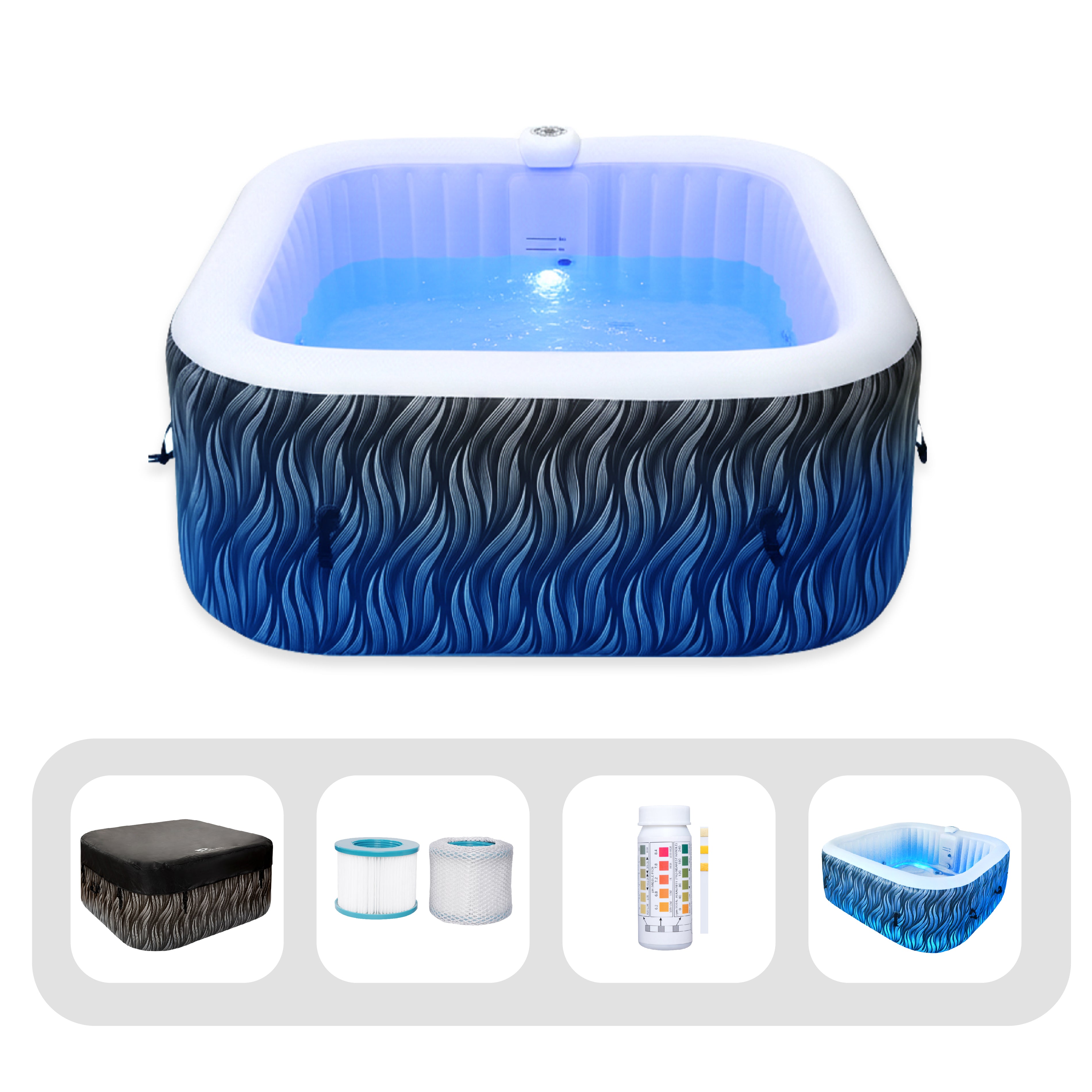 Square Inflatable Hot Tub - Elegant Black with LED | Black Friday Offer