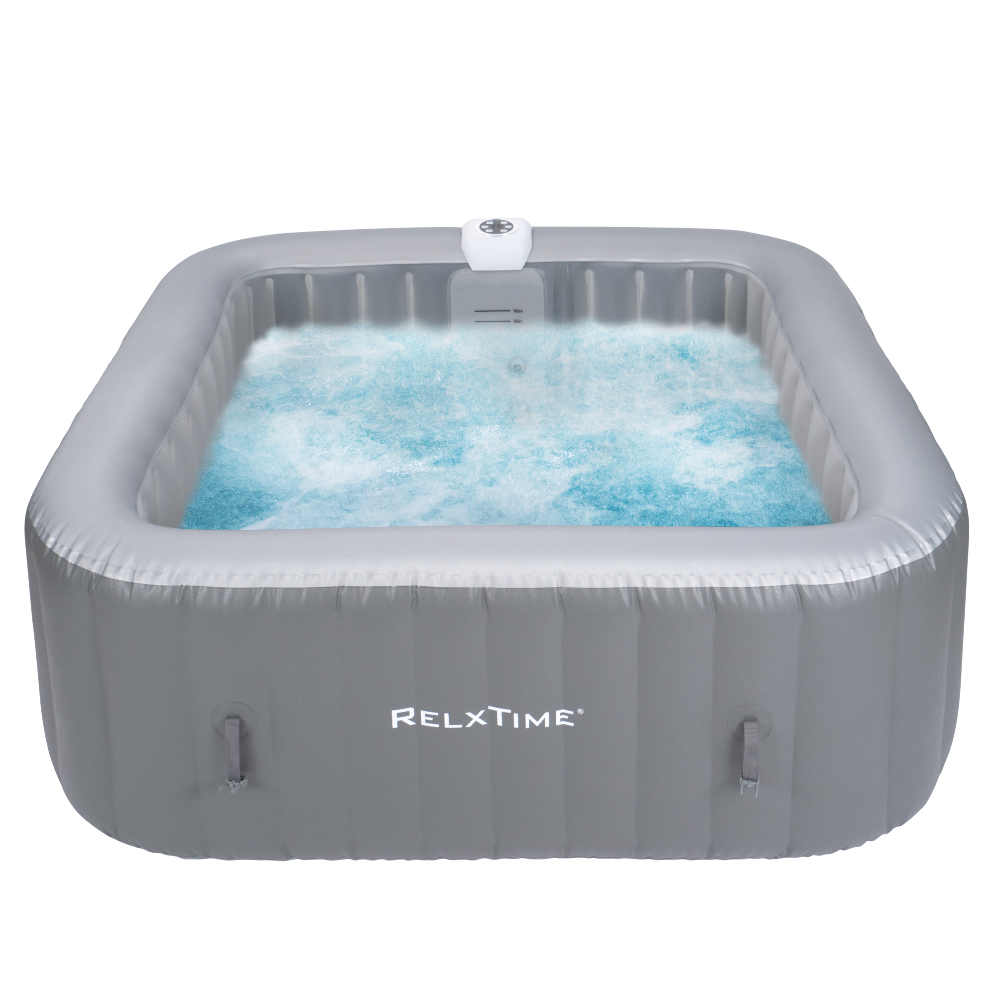 Relxtime 6 Person Square Inflatable Hot Tub 130 Massaging Air Jets Grey Laminated Classic Spa - HS003