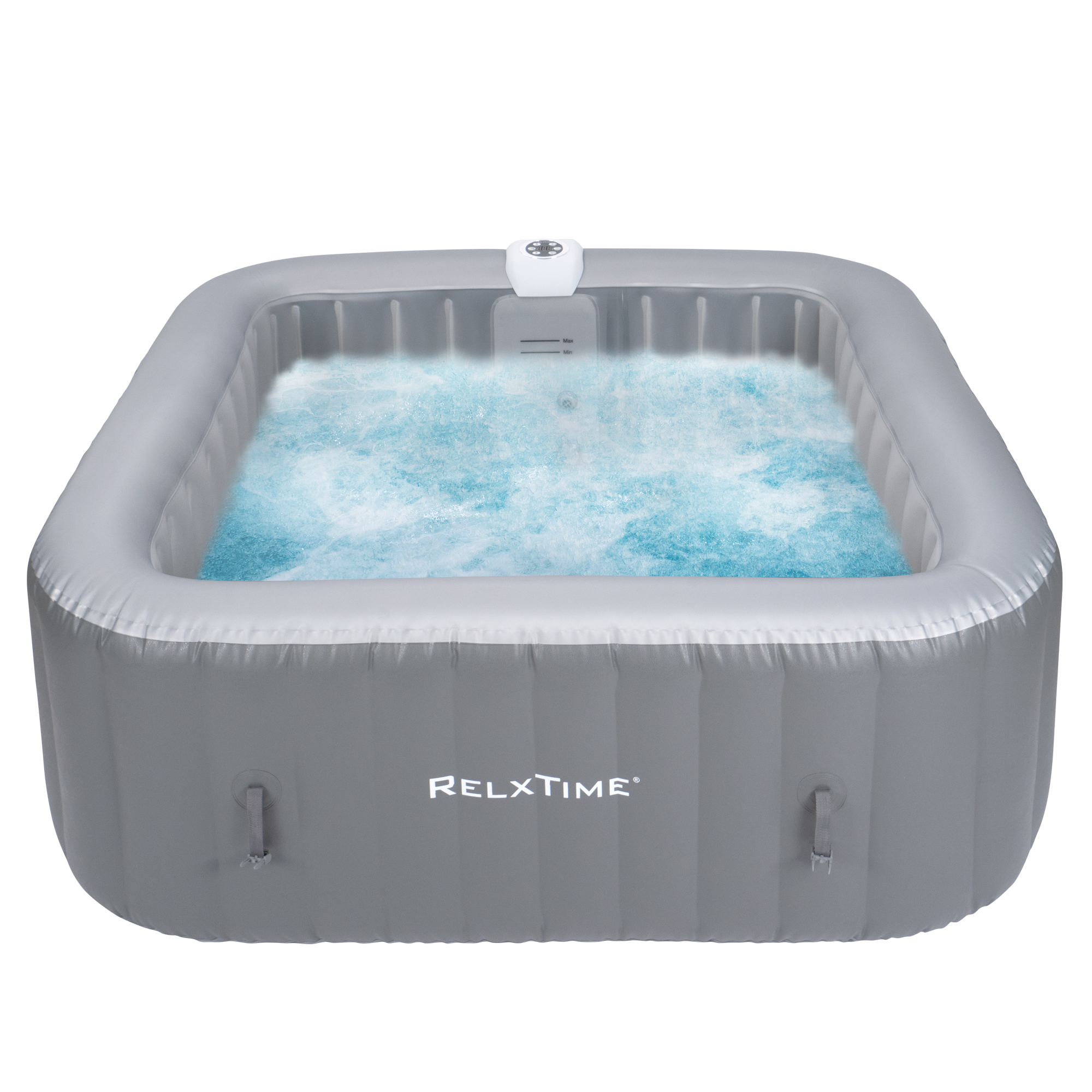 Relxtime 6 Person Square Inflatable Hot Tub 130 Massaging Air Jets Grey Laminated Classic Spa