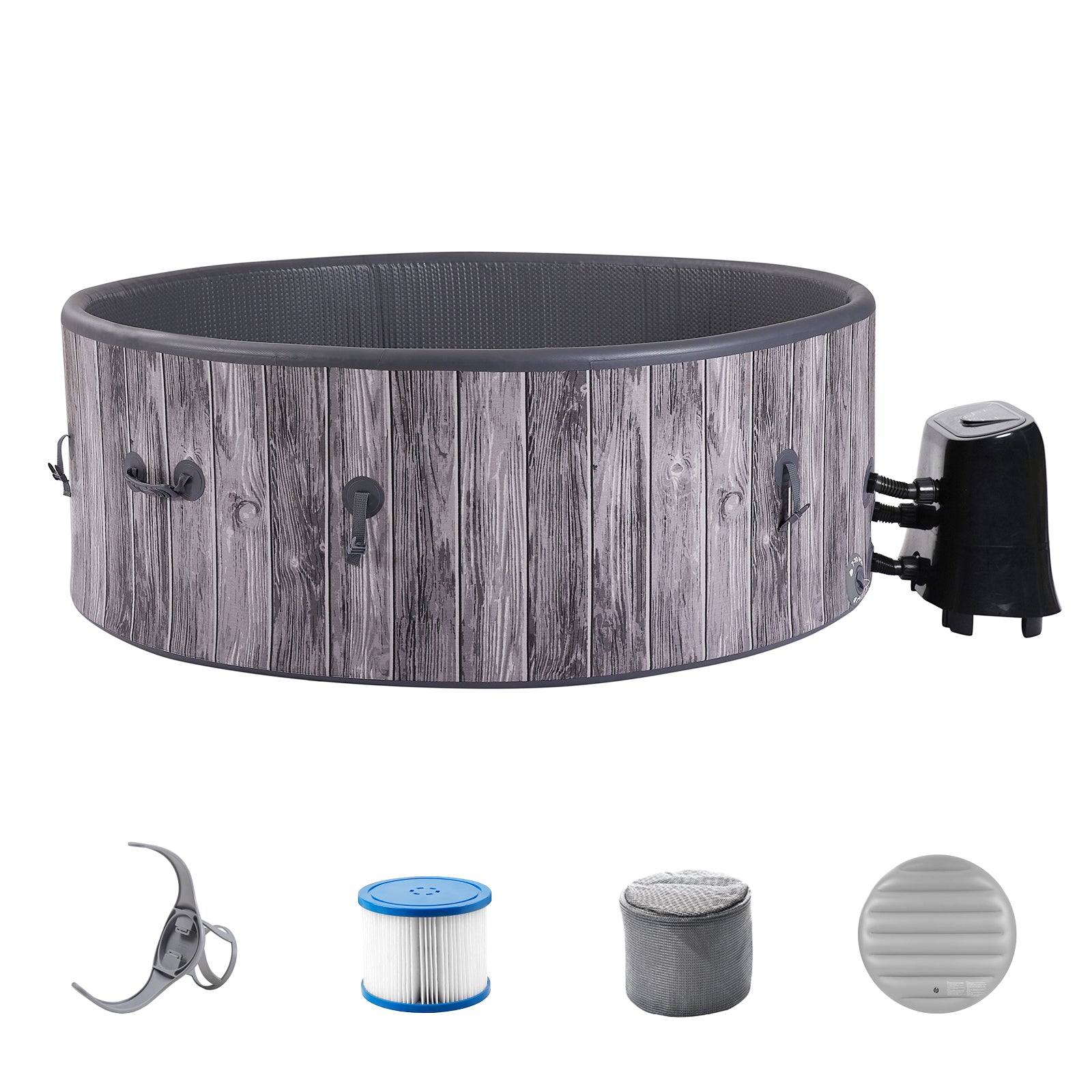 Relxtime 4-6 Person Round Inflatable Hot Tub 130 Massaging Air Jets Grey Laminated Vogue Spa