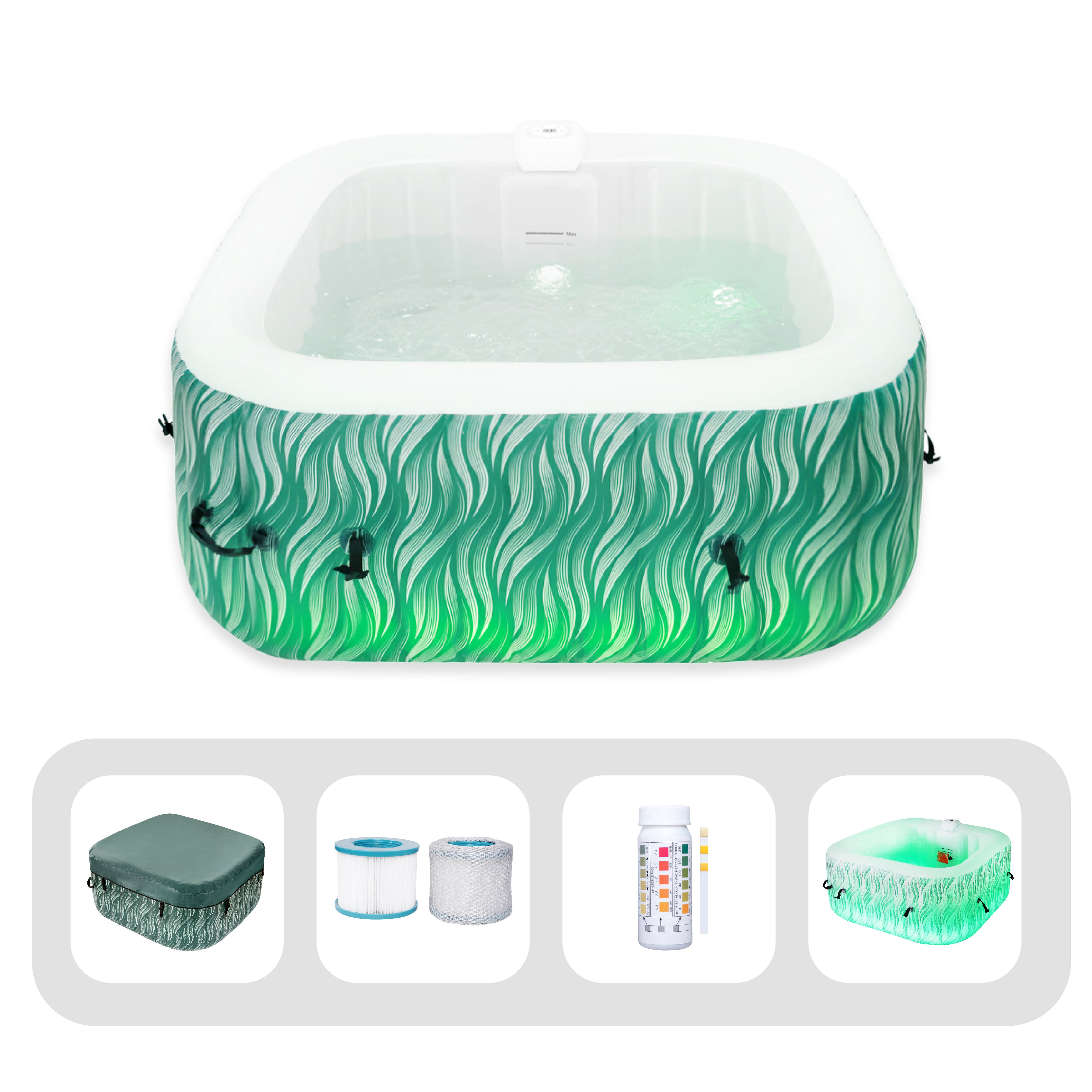 Square Inflatable Hot Tub - Vibrant Green with LED | Black Friday Offer