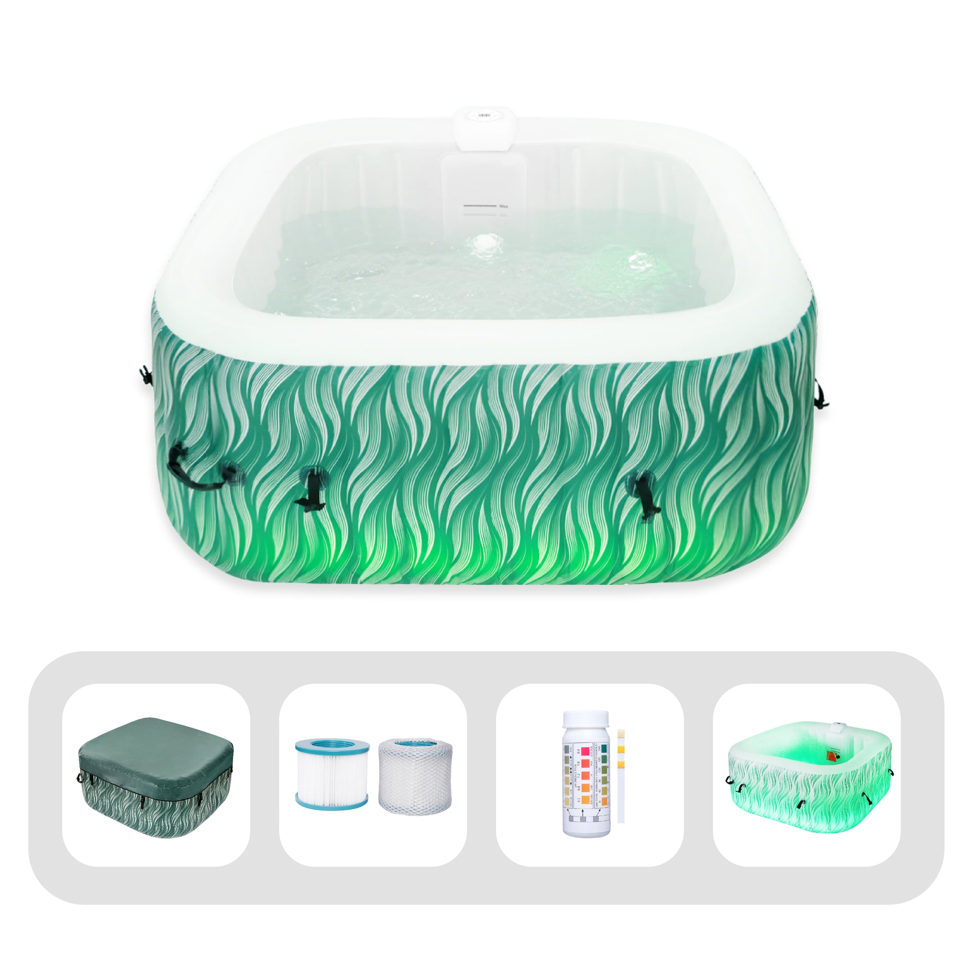 Square Inflatable Hot Tub - Vibrant Green with LED