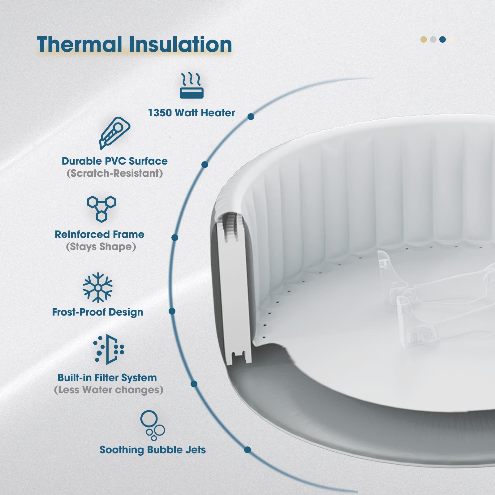 Relxtime 6 Person Square Inflatable Hot Tub 130 Massaging Air Jets Grey Laminated Classic Spa