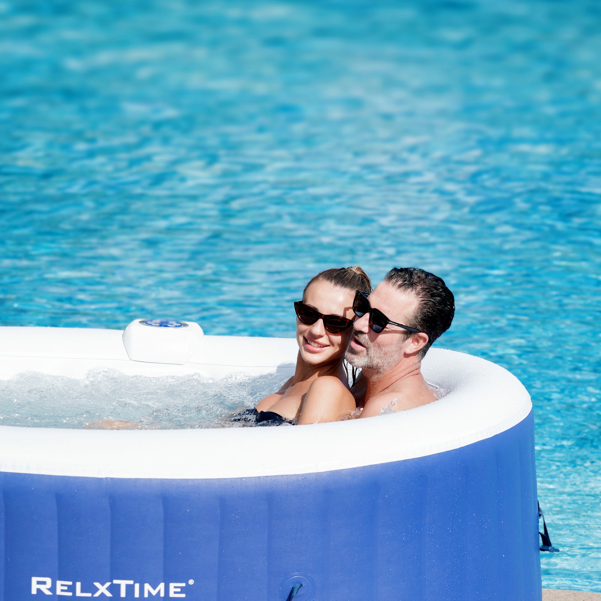 Relxtime 2 Person Oval Inflatable Hot Tub 100 Massaging Air Jets Blue Laminated Vogue Spa - LS005