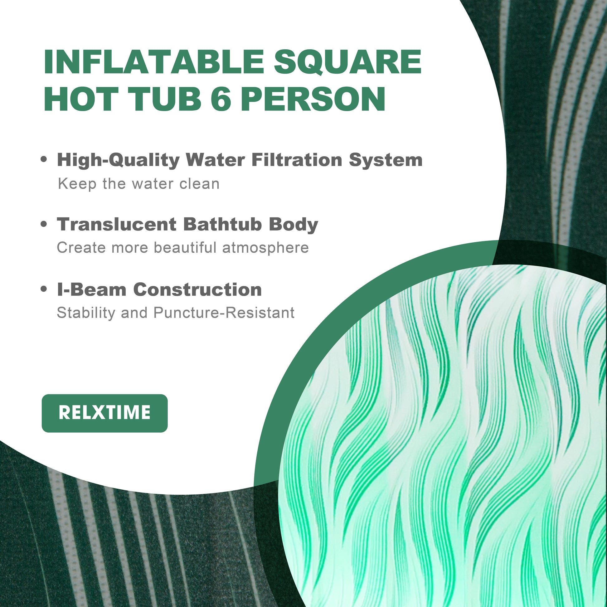 Square Inflatable Hot Tub - Vibrant Green with LED