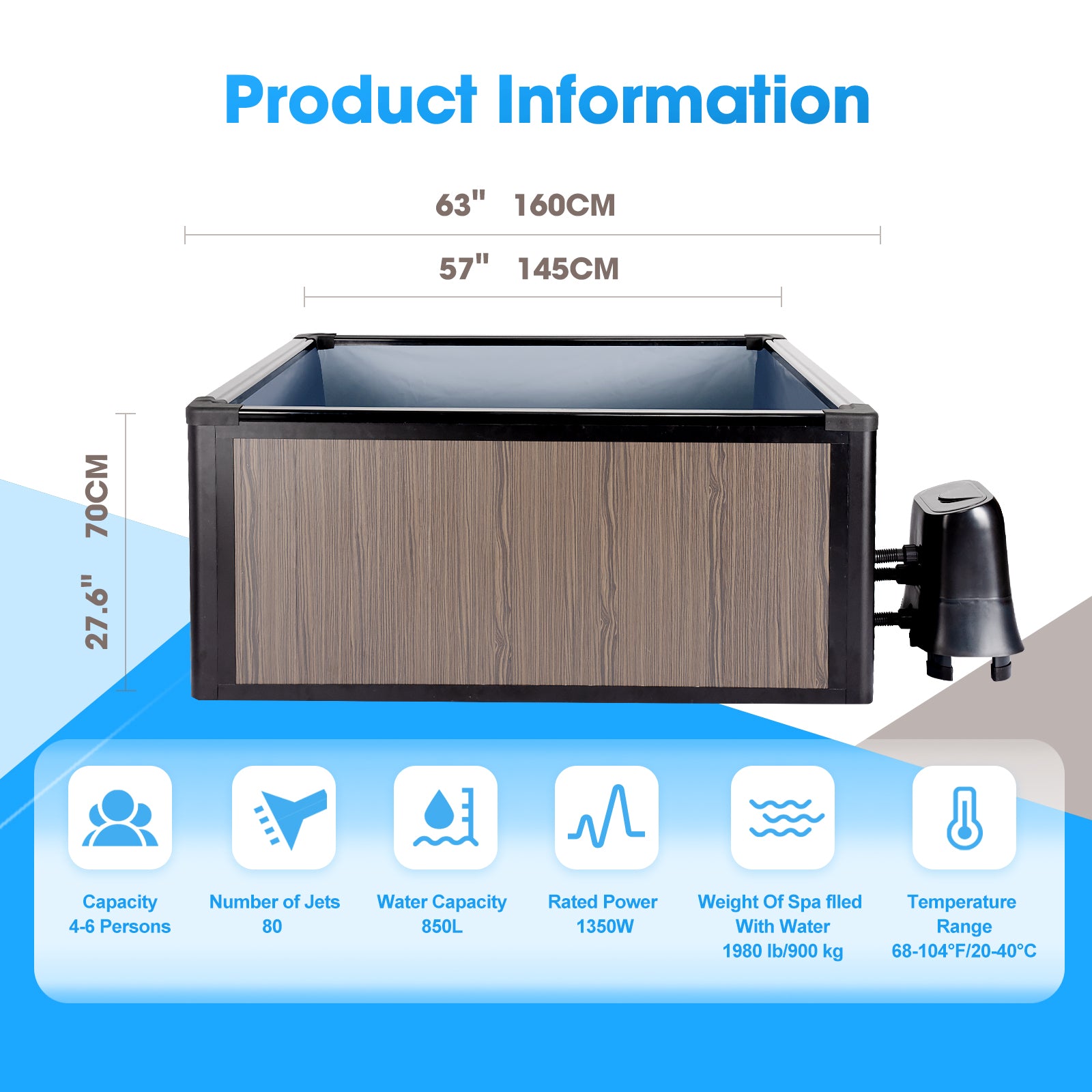 Premium Aluminum Alloy Portable Spa | Ultra-Sturdy 4-6 Person Hot Tub with 104°F Heating
