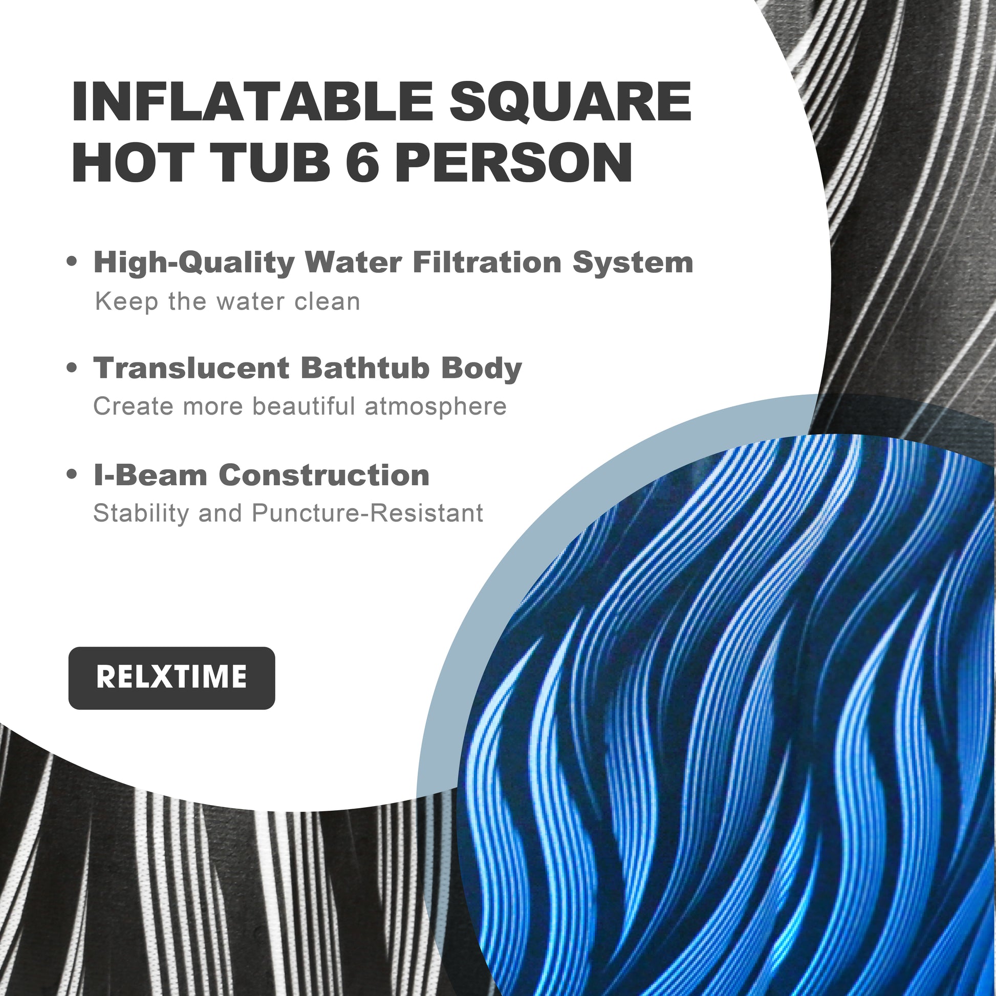 Square Inflatable Hot Tub - Elegant Black with LED