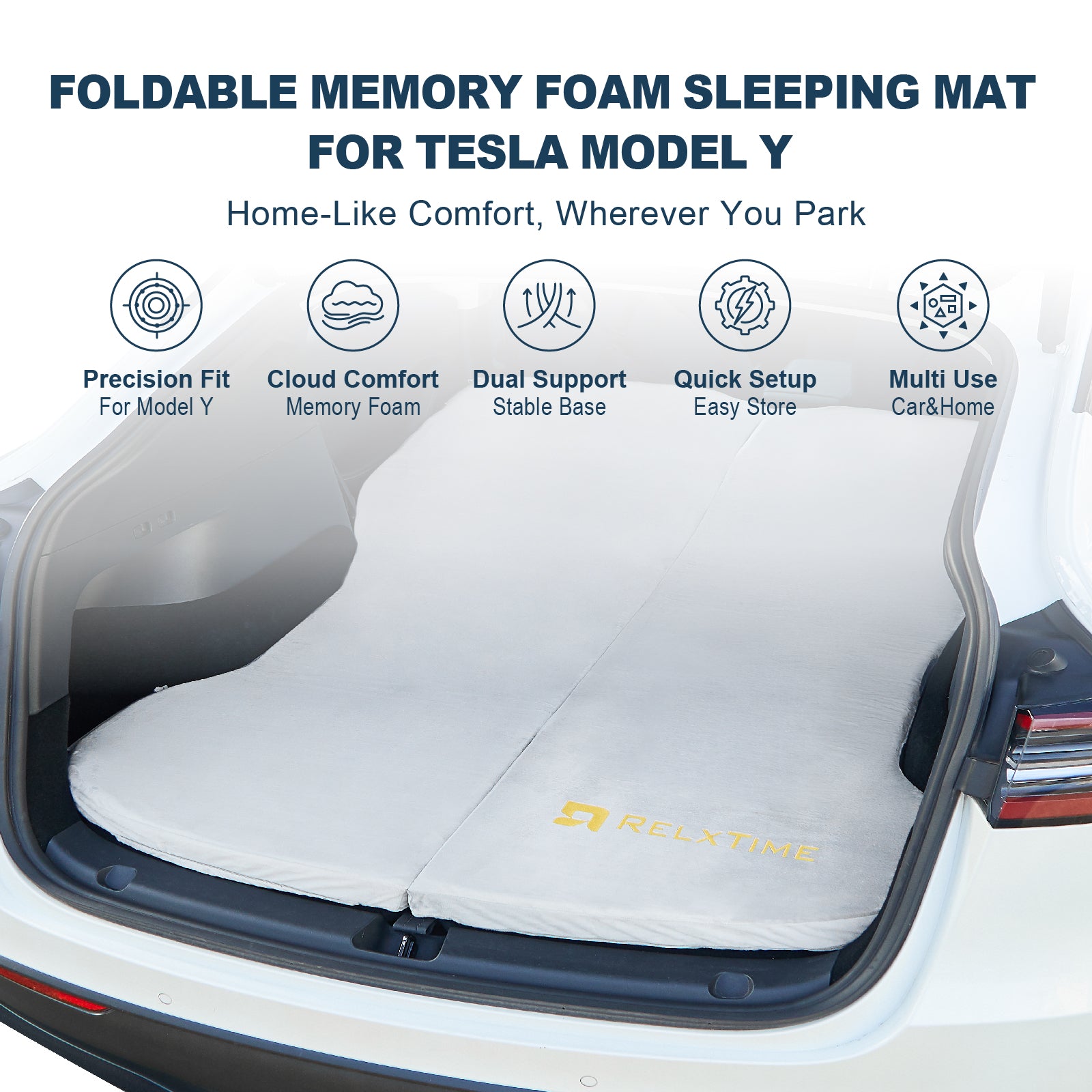 Tesla Model Y car camping mattress with soft fleece cover and foldable design by Relxtime