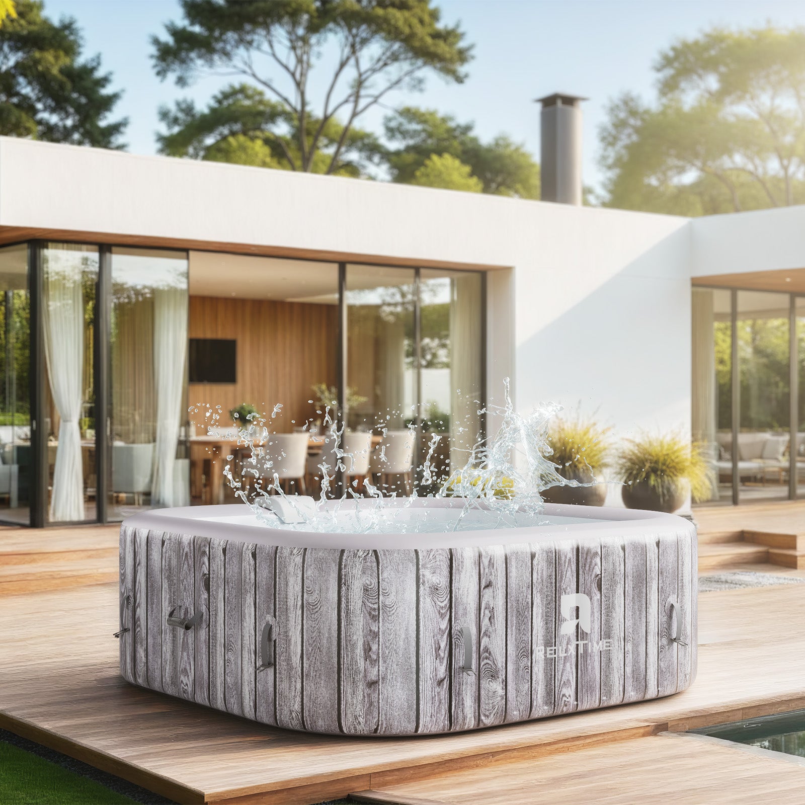 Relxtime 6 Person Square Inflatable Hot Tub Woodland Waves Spa