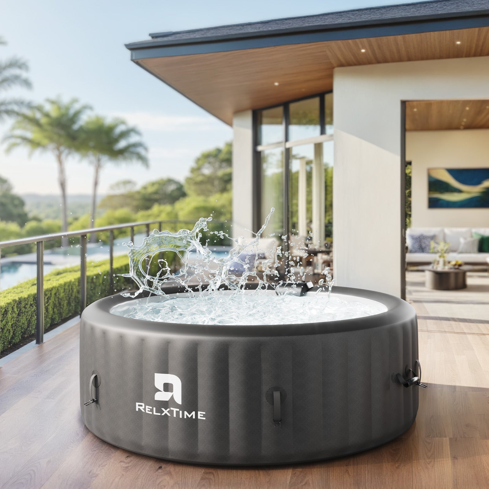 RELXTIME 2-4 Portable Inflatable Hot Tub Round Outdoor Spa