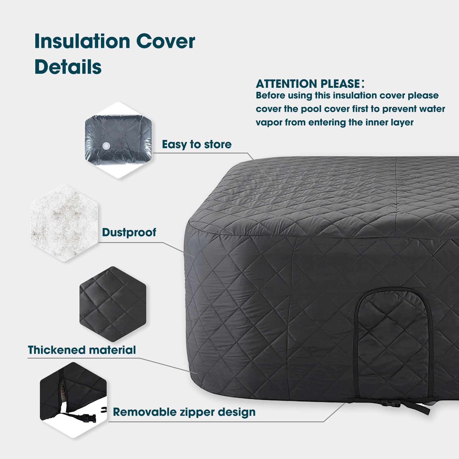 Relxtime Insulation Suit for 2-4 Person 61 inch Square Hot Tub Spa, Square Inflatable Cover Top Lid, Square Thermal Cover & Thickened Mat, Waterproof, Energy Efficiency Saving