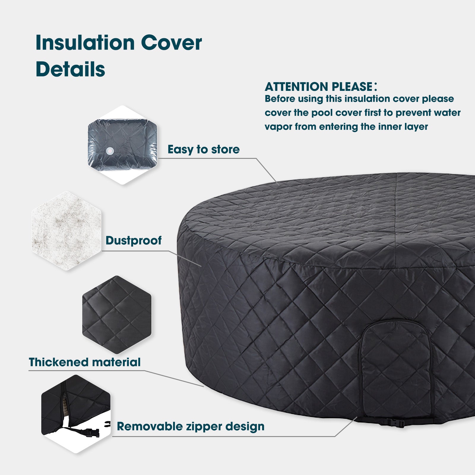 Relxtime Insulation Suit for 2-4 Person 71 inch Round Hot Tub Spa, Inflatable Cover Round Top Lid, Round Thermal Cover & Thickened Mat, Waterproof, Energy Efficiency Saving