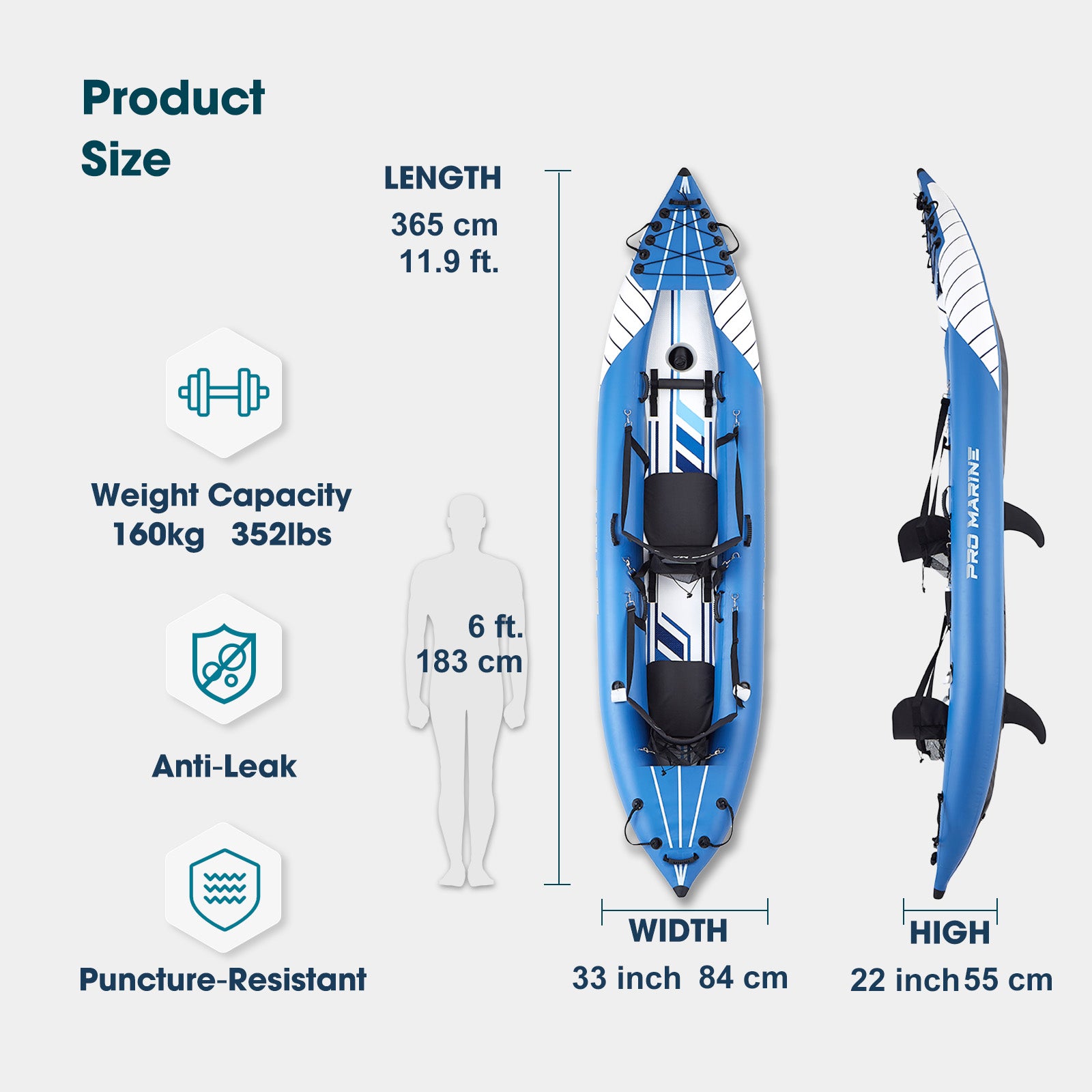 PROMARINE® Inflatable Kayak Blowup Touring Portable Kayak Set with Adjustable Seat and Pump