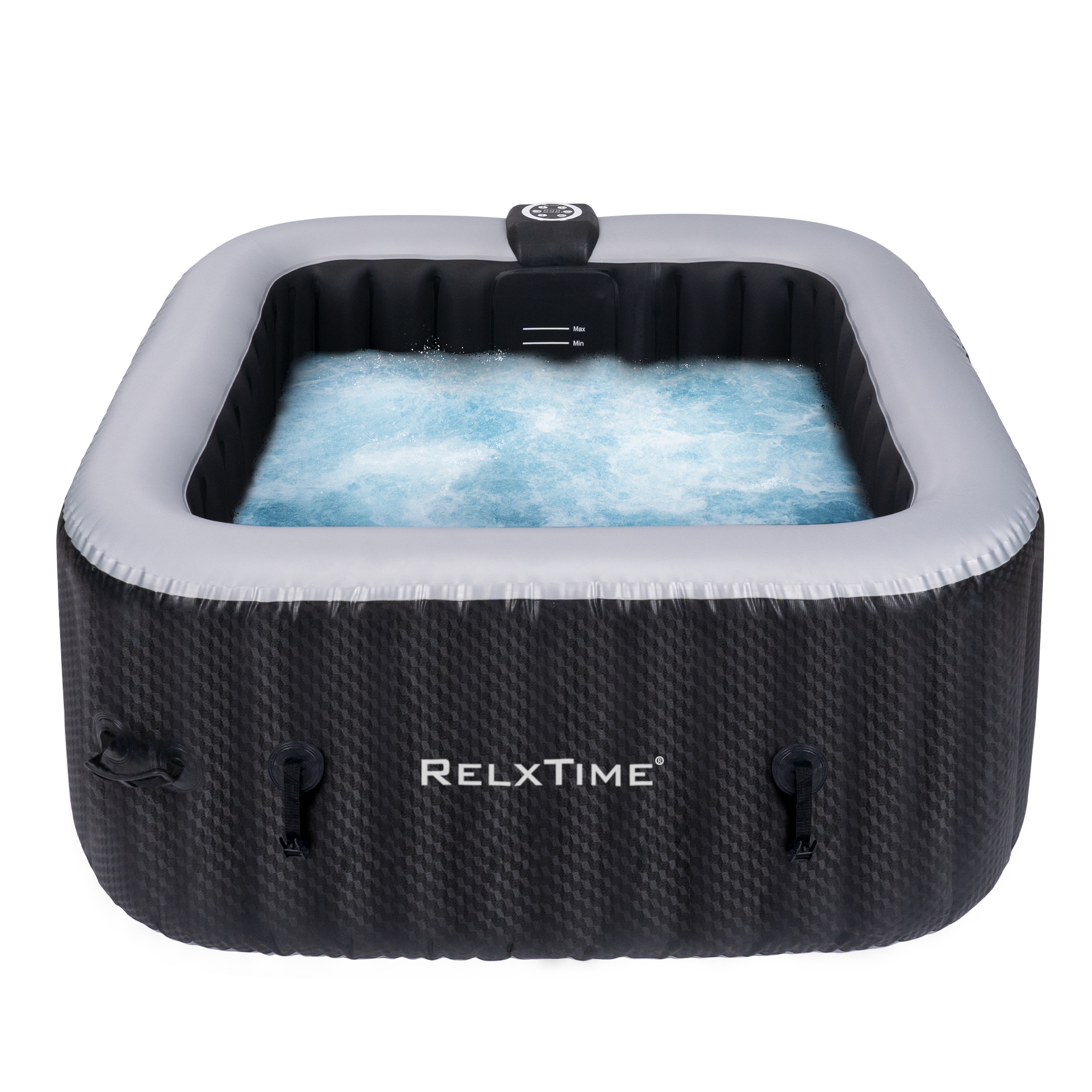 Relxtime 2-3 Person Square Inflatable Hot Tub 120 Massaging Air Jets Black Laminated Classic Spa