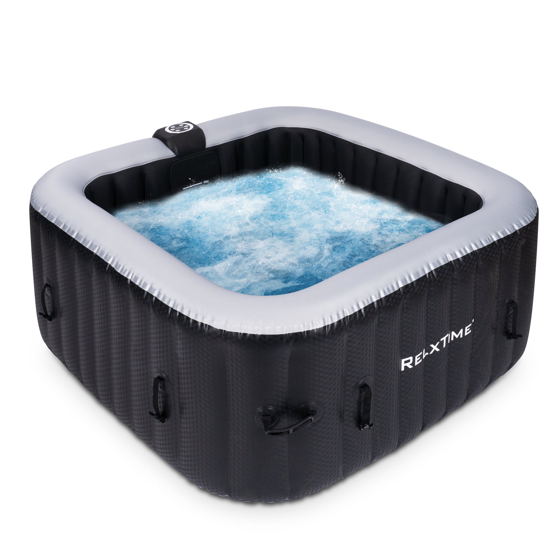 Relxtime 2-3 Person Square Inflatable Hot Tub 120 Massaging Air Jets Black Laminated Classic Spa - HS004