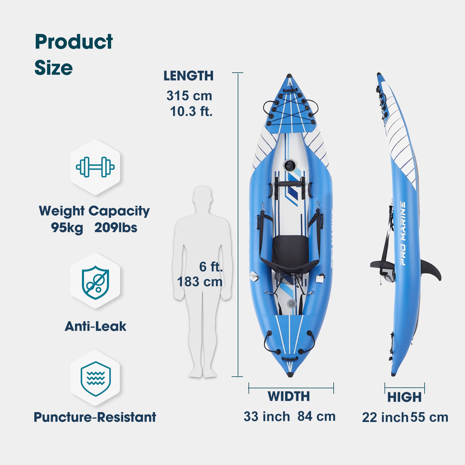 PROMARINE® Inflatable Kayak Blowup Touring Portable Kayak Set with Adjustable Seat and Pump
