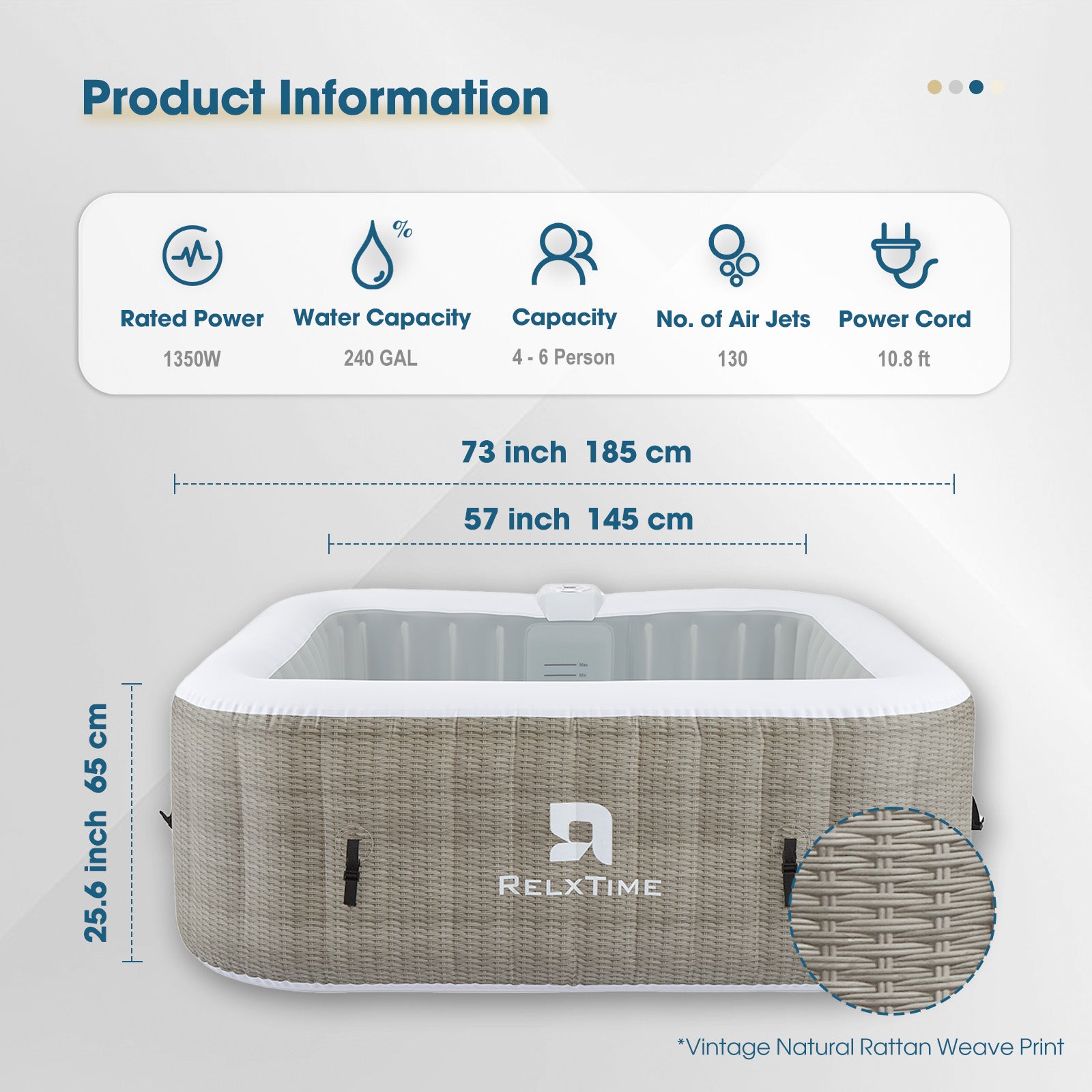 Square Inflatable Hot Tub - Beige Rattan Pattern  | Black Friday Offer