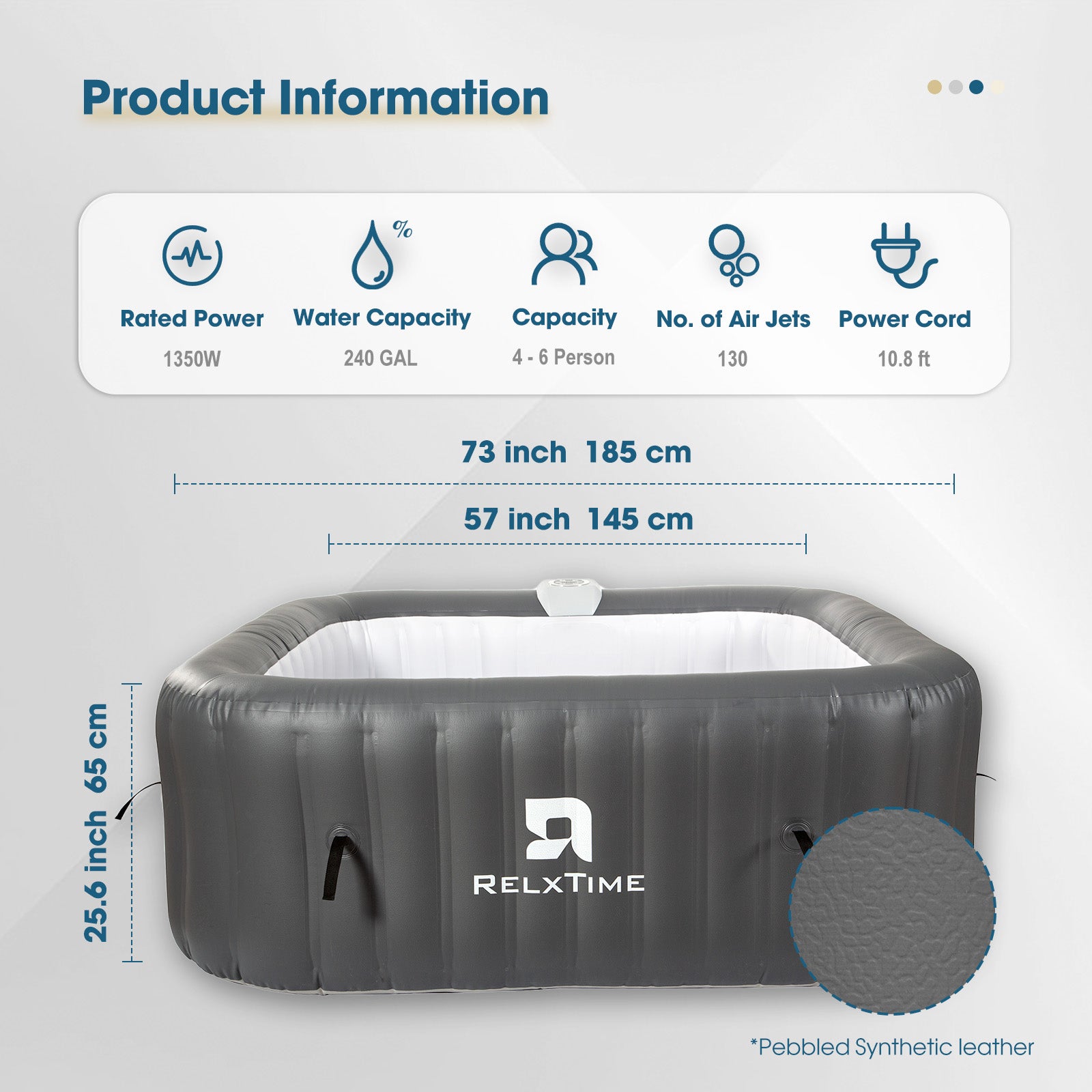 Square Inflatable Hot Tub – Classic Grey Upgraded