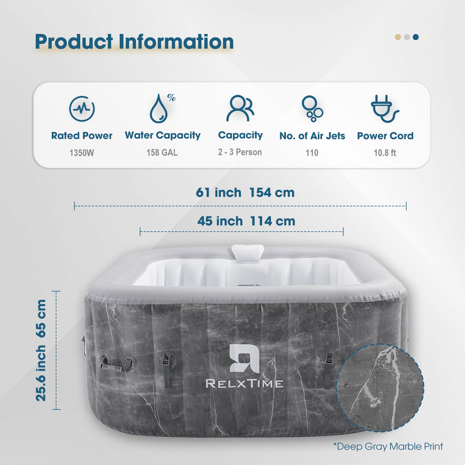 Square Inflatable Hot Tub - Marble Pattern  | Black Friday Offer