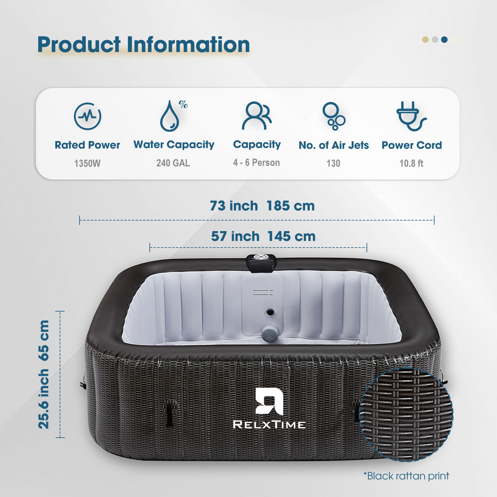 Square Inflatable Hot Tub - Black Rattan Pattern  | Black Friday Offer