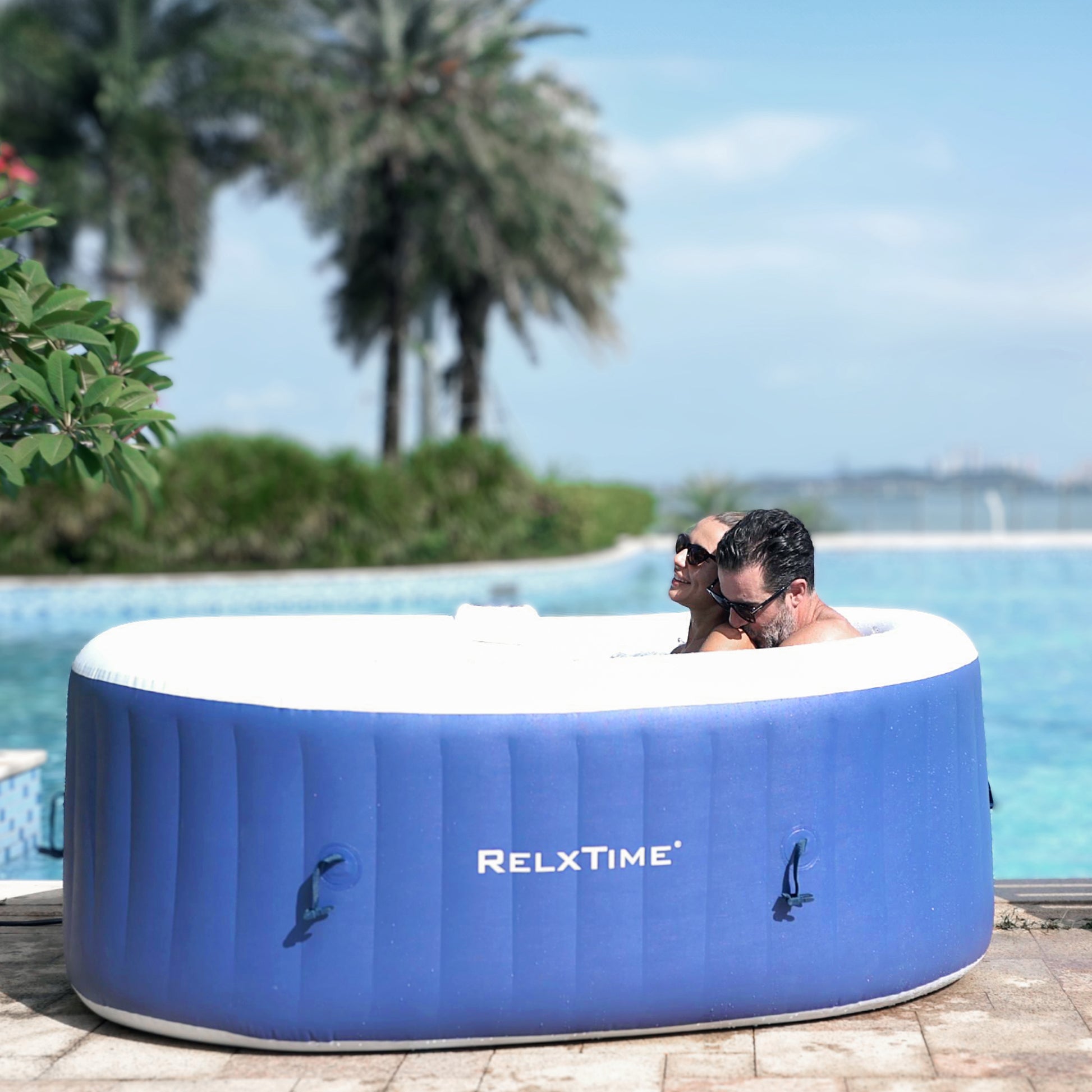 Relxtime 2 Person Oval Inflatable Hot Tub 100 Massaging Air Jets Blue Laminated Vogue Spa - LS005