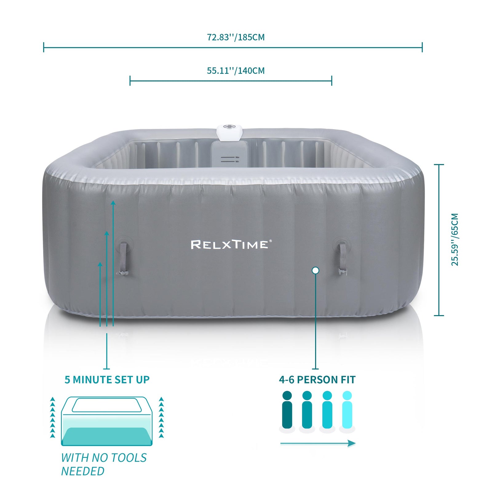 Relxtime 6 Person Square Inflatable Hot Tub | Best Inflatable Hot Tub