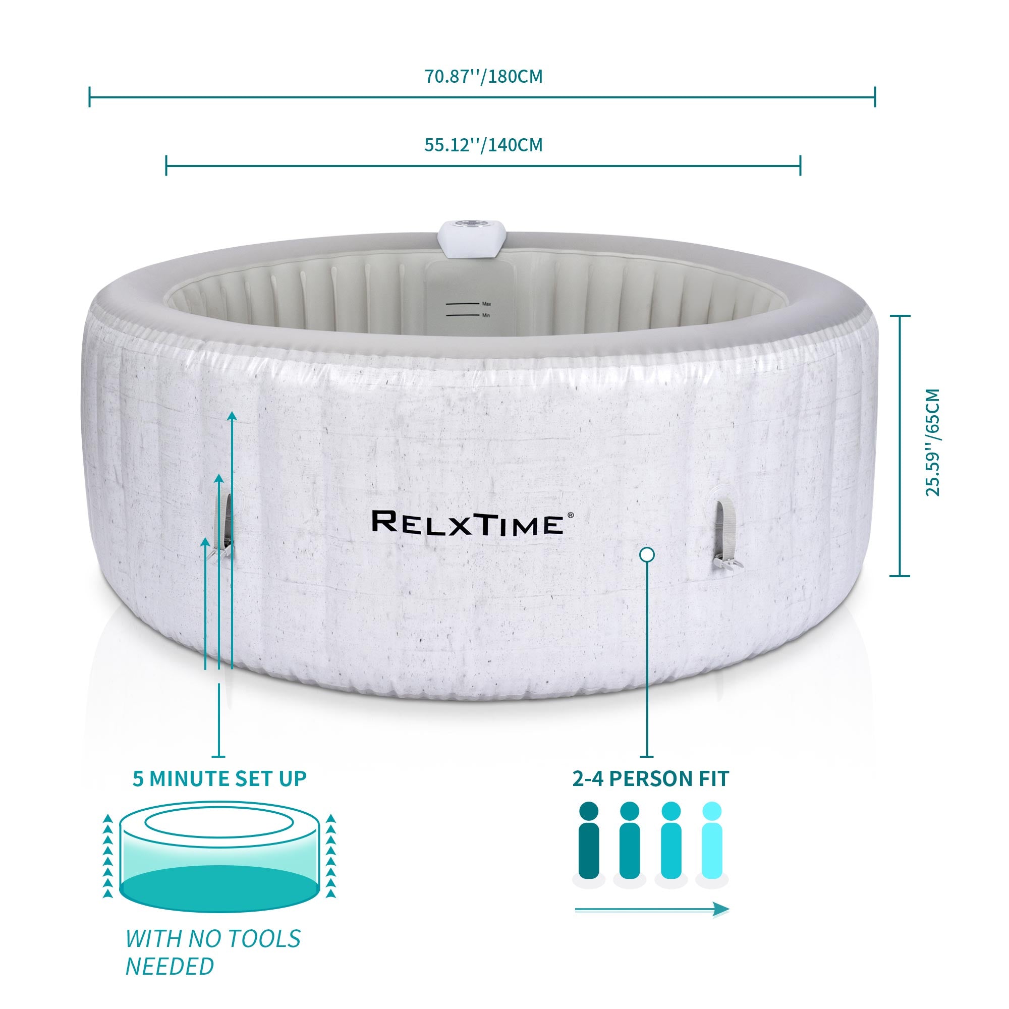 Relxtime 4 Person Round Inflatable Hot Tub 120 Massaging Air Jets Grey Laminated Classic Spa