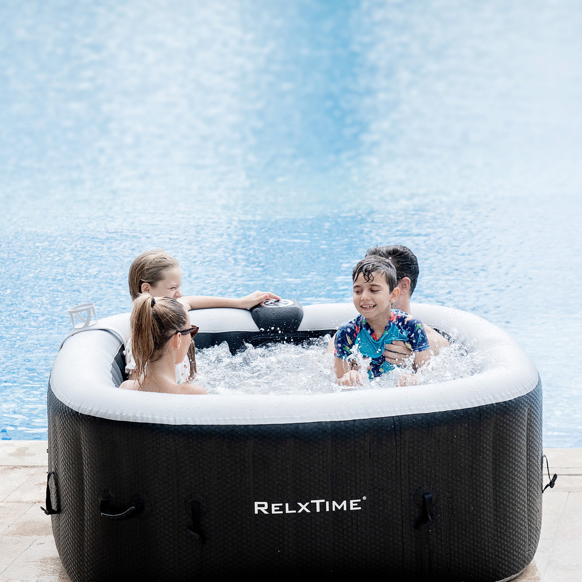 Relxtime 2-3 Person Square Inflatable Hot Tub 120 Massaging Air Jets Black Laminated Classic Spa - HS004