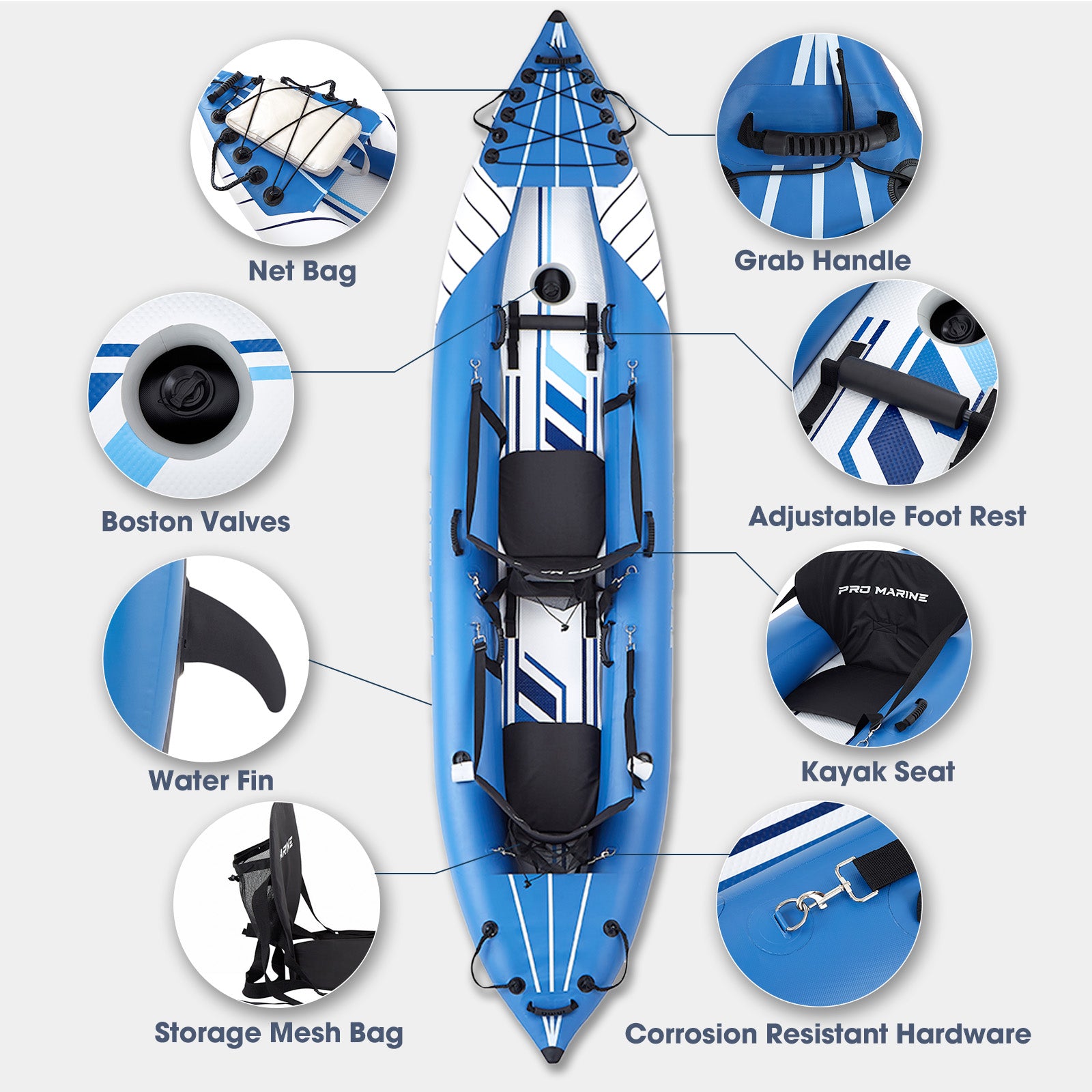 PROMARINE® Inflatable Kayak Blowup Touring Portable Kayak Set with Adjustable Seat and Pump