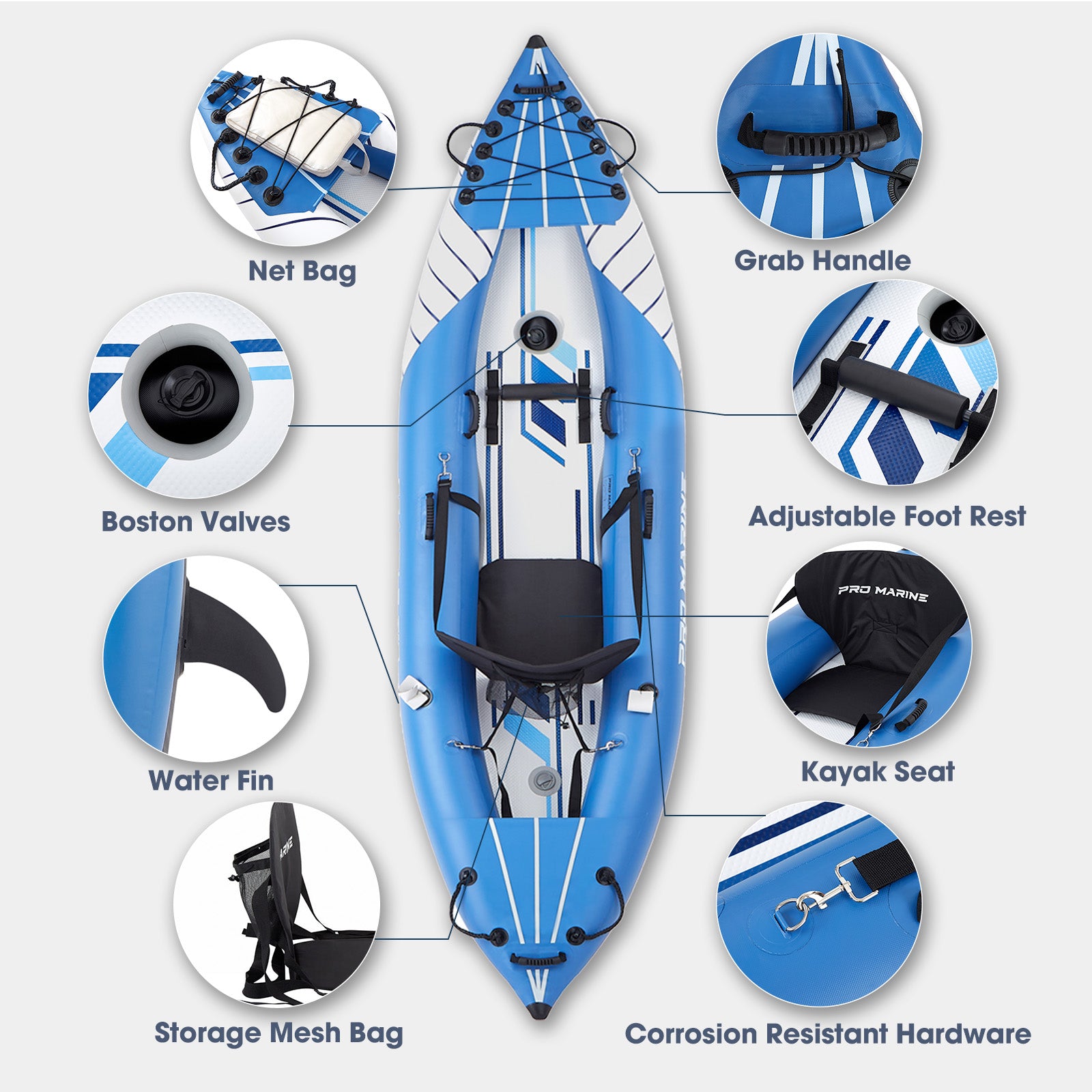 PROMARINE® Inflatable Kayak Blowup Touring Portable Kayak Set with Adjustable Seat and Pump