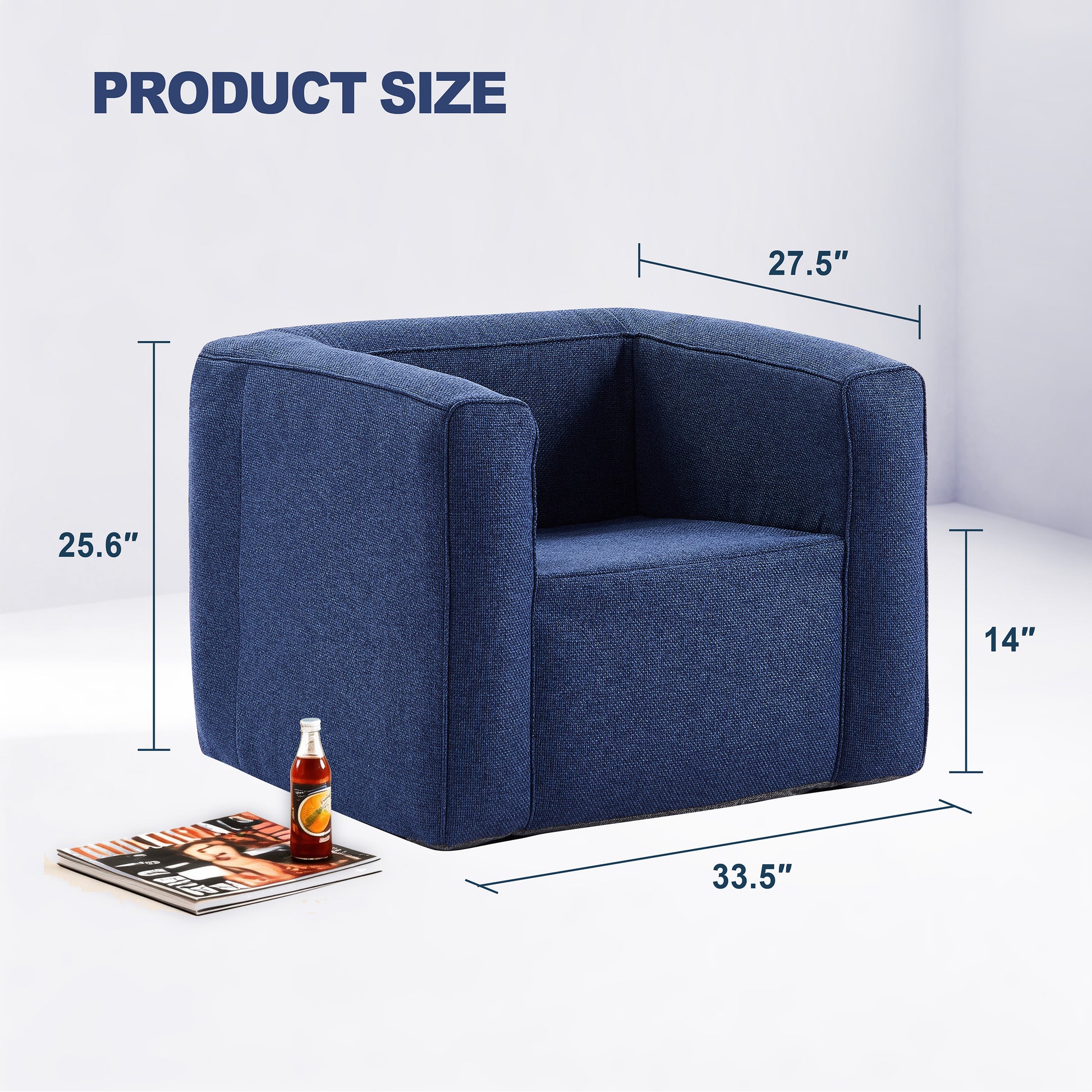 Portable Linen-Textured Air Lounger Chair in Blue