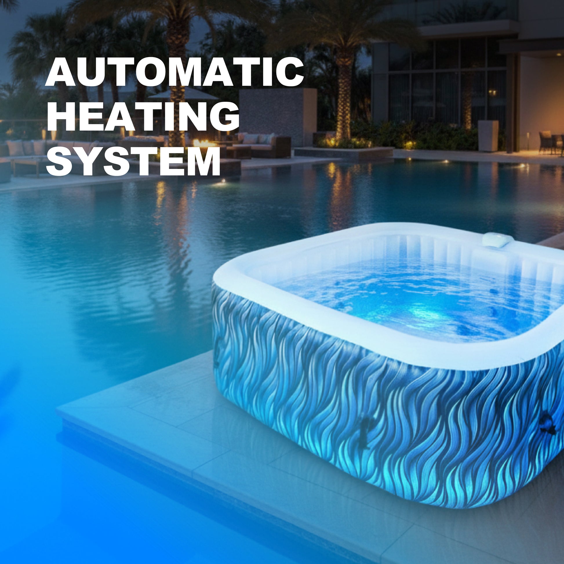 Square Inflatable Hot Tub - Elegant Black with LED