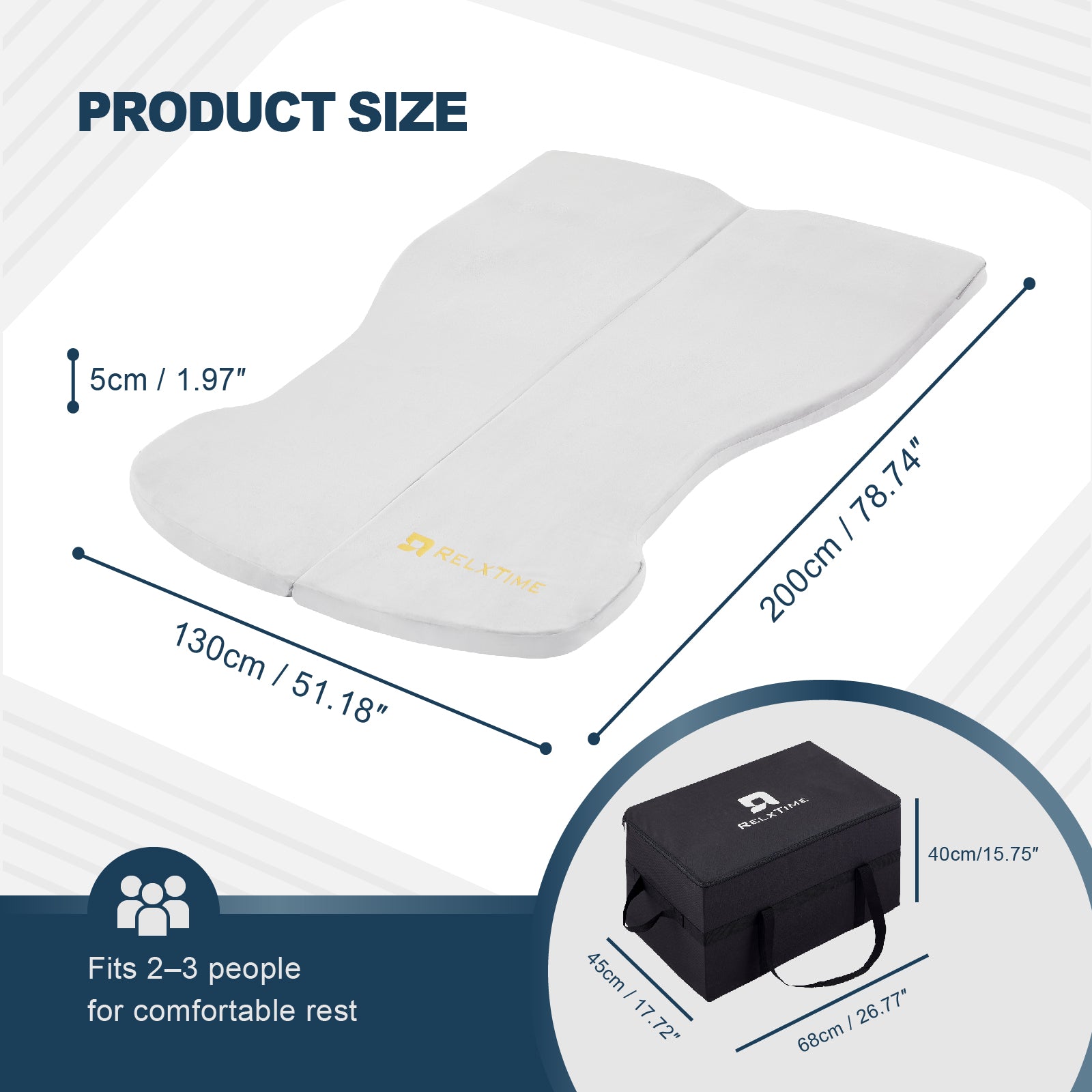 Tesla Model Y camping mattress size 200x130x5cm fits 2-3 people with Relxtime travel storage bag