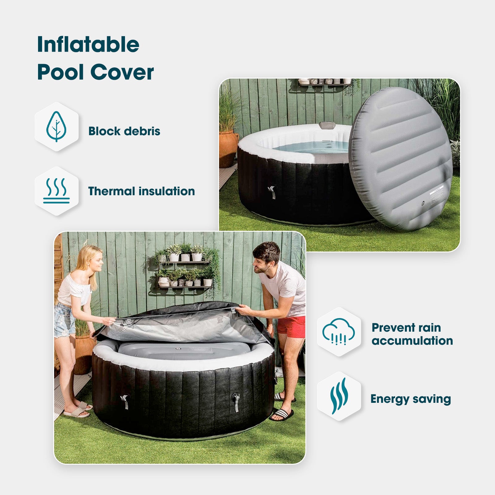 Relxtime Insulation Suit for 2-4 Person 71 inch Round Hot Tub Spa, Inflatable Cover Round Top Lid, Round Thermal Cover & Thickened Mat, Waterproof, Energy Efficiency Saving