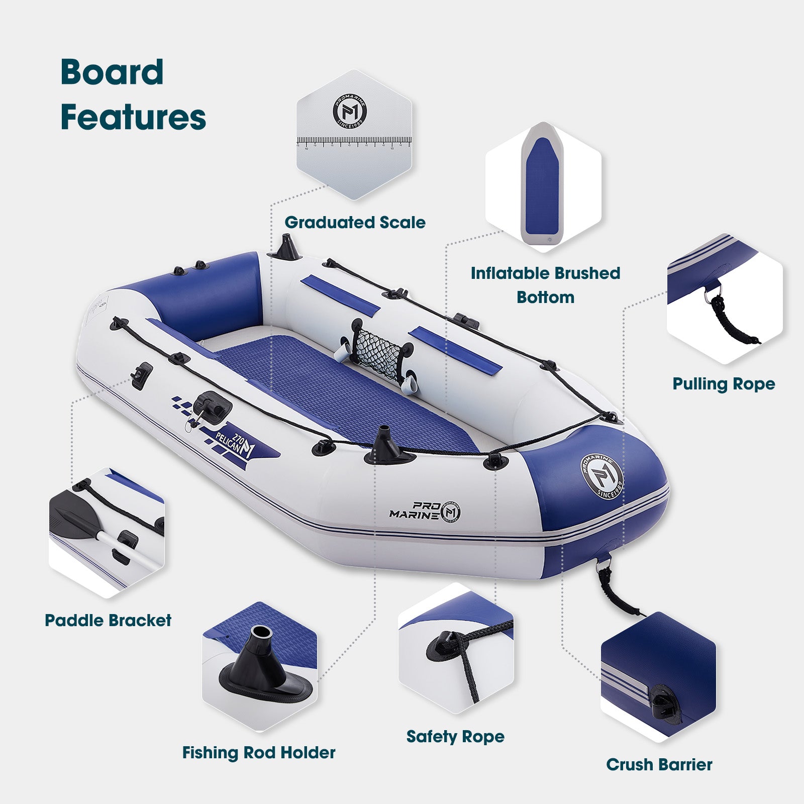 Pro Marine 8.9 ft Inflatable Fishing Boat Set for Kids and Adults with Accessories for 4 person