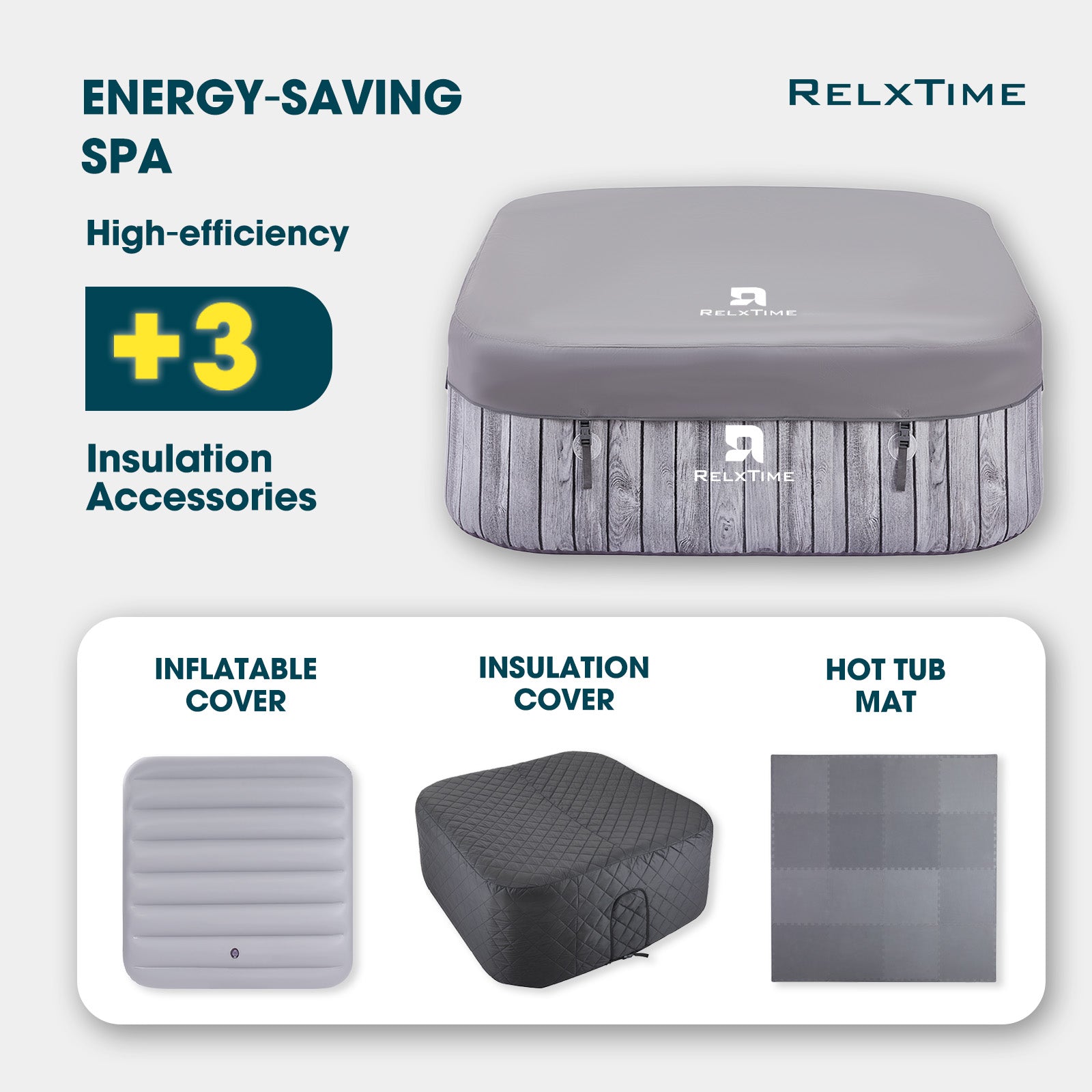 Square Inflatable Hot Tub - Grey Wooden Pattern  | Black Friday Offer