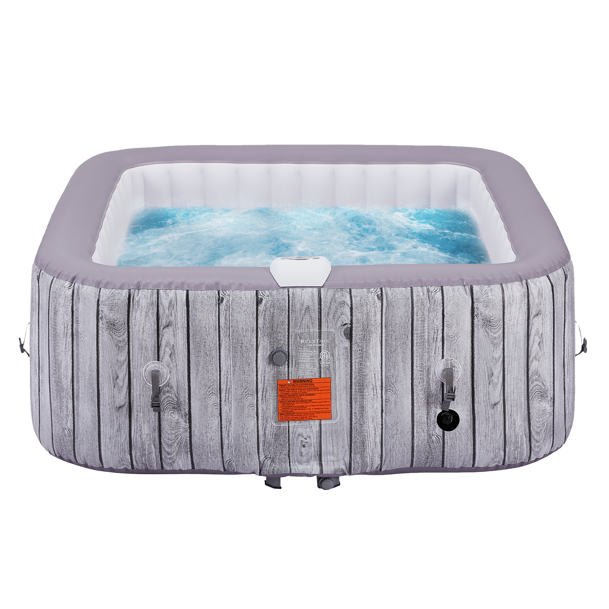 Relxtime 6 Person Square Inflatable Hot Tub 130 Massaging Air Jets Woodland Waves Spa