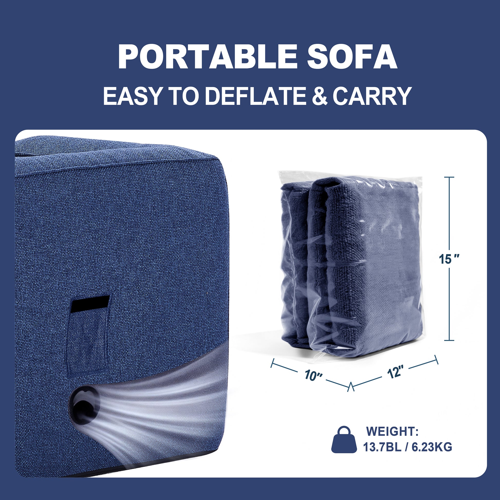 Portable Linen-Textured Air Lounger Chair in Blue