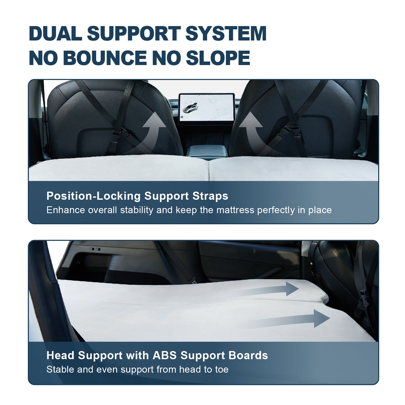 Relxtime foldable car mattress rolled up for storage and unfolded fitting in Tesla Model Y trunk
