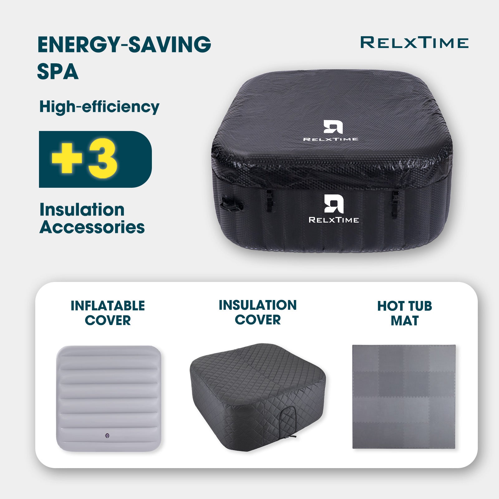 Square Inflatable Hot Tub - Obsidian